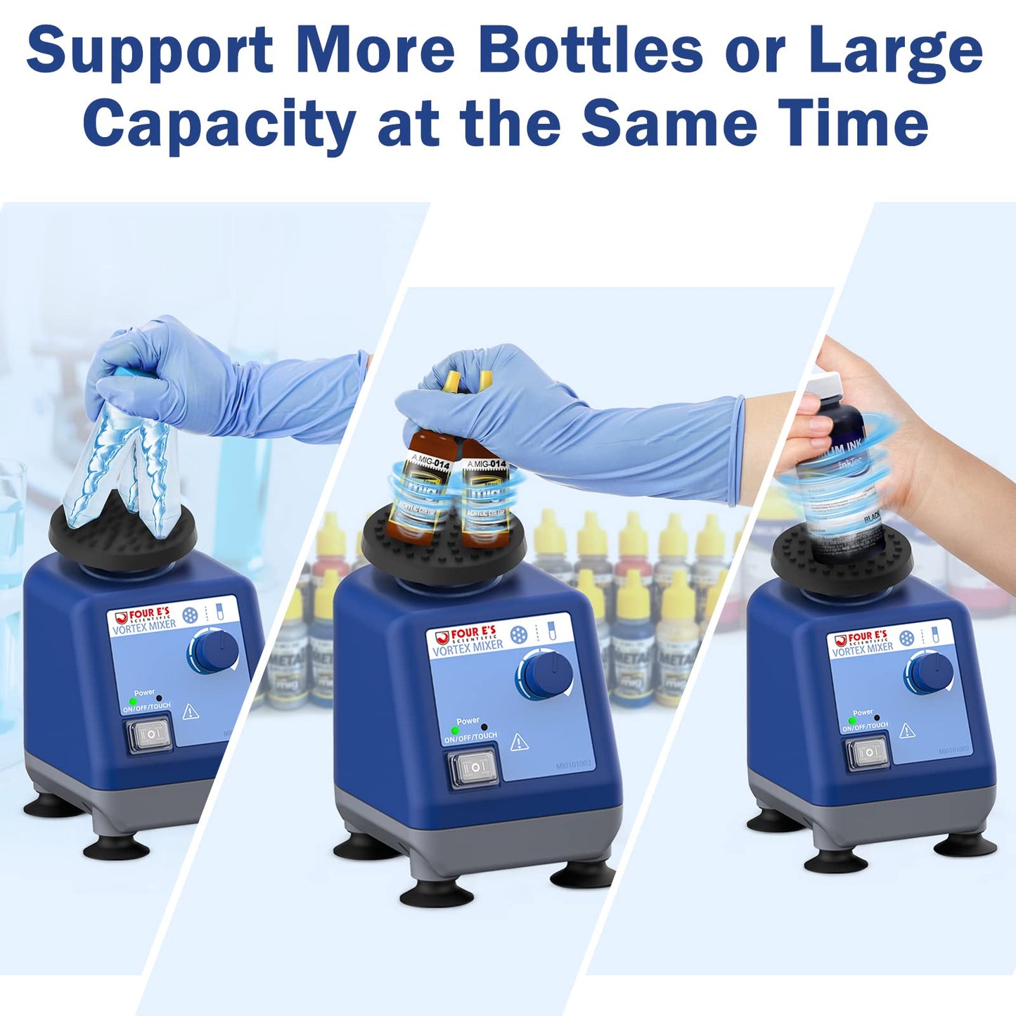 FOUR E'S SCIENTIFIC Laboratory Vortex Mixer Various Speed 0-3000rpm, Touch & Continuous Function - Vortex Shaker Mixer Test Tubes Acrylic Paints Ink