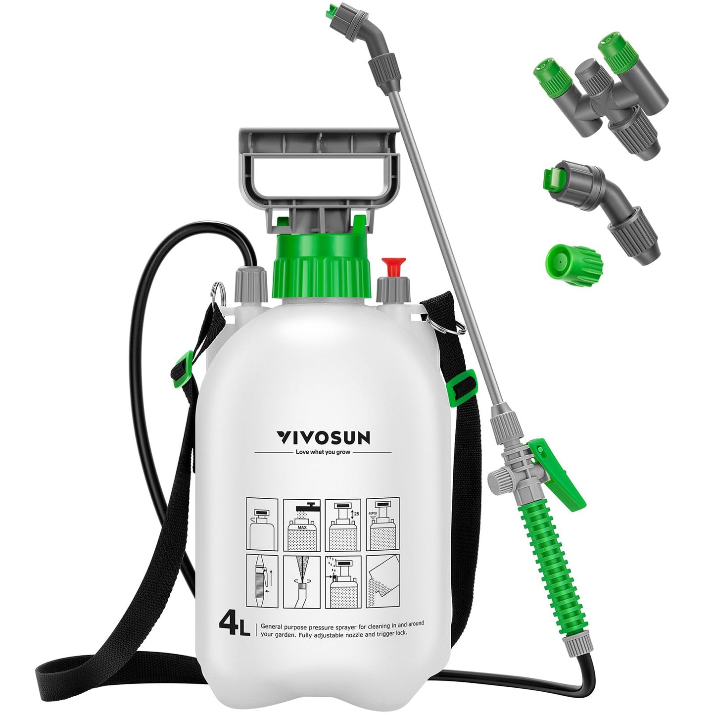 VIVOSUN 1 Gal/4L Pump Sprayer, Garden Water Sprayer for Plants, Weeds & Lawn Care, with 3 Nozzles, 50'' Long Hose & Pressure Relief Valve