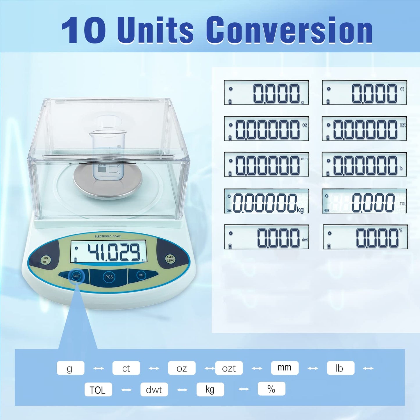 FOUR E'S SCIENTIFIC Lab Scale 100g x 0.001g Accuracy - High Precision Laboratory Analytical Balance with Windshield Digital Scientific Scale Jewelry/Kitchen Scale