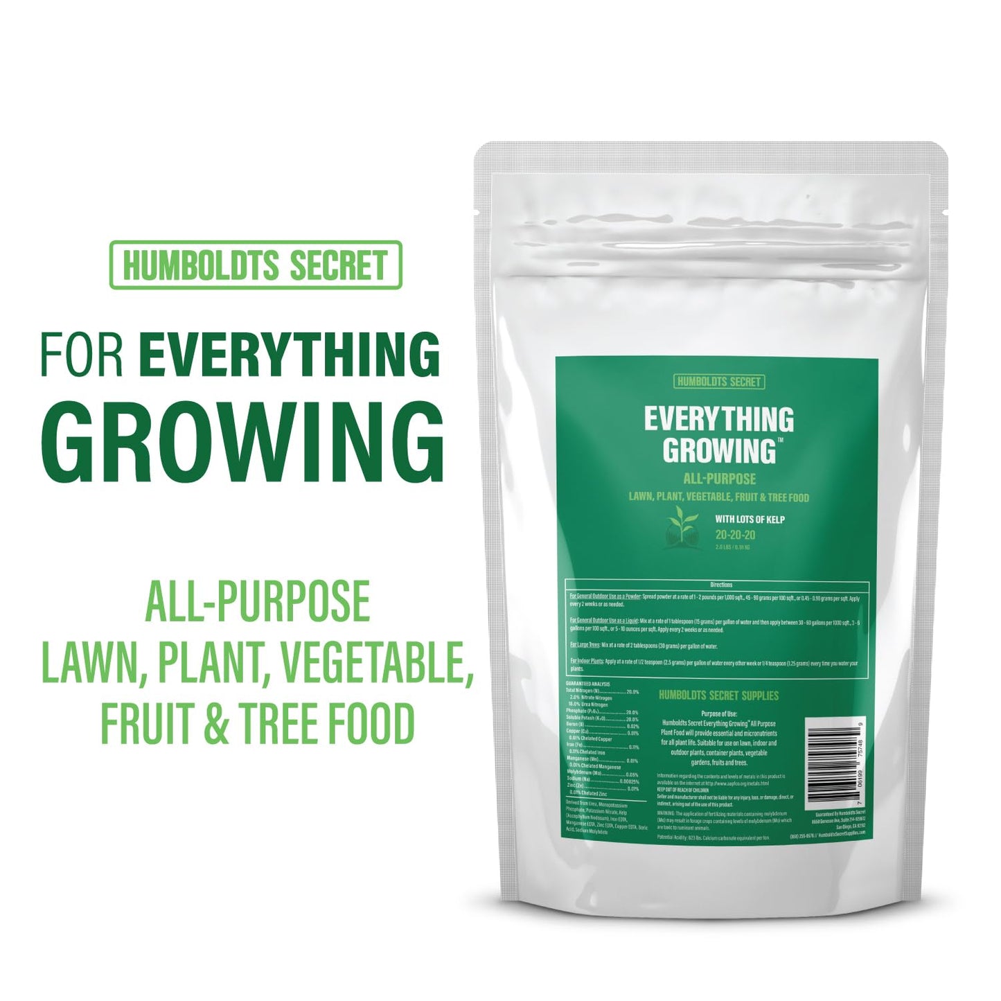 Humboldts Secret Everything Growing Plant Food 20-20-20 Plant Fertilizer - Lawns, Gardens, Houseplants (2 lb) w/Grow Room Glasses | Interchangeable Magnetic Sunglasses w/UVA/UVB Blocking Protection