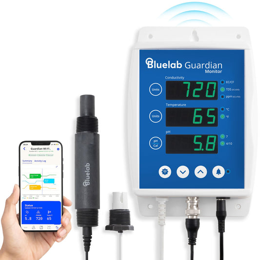 Bluelab Guardian Monitor Inline Wi-Fi for Real-time pH, Temperature, and Conductivity (TDS/PPM) Measurements in Water with Calibration, 3-1 Digital Nutrient Meter for Inline Dosing Systems