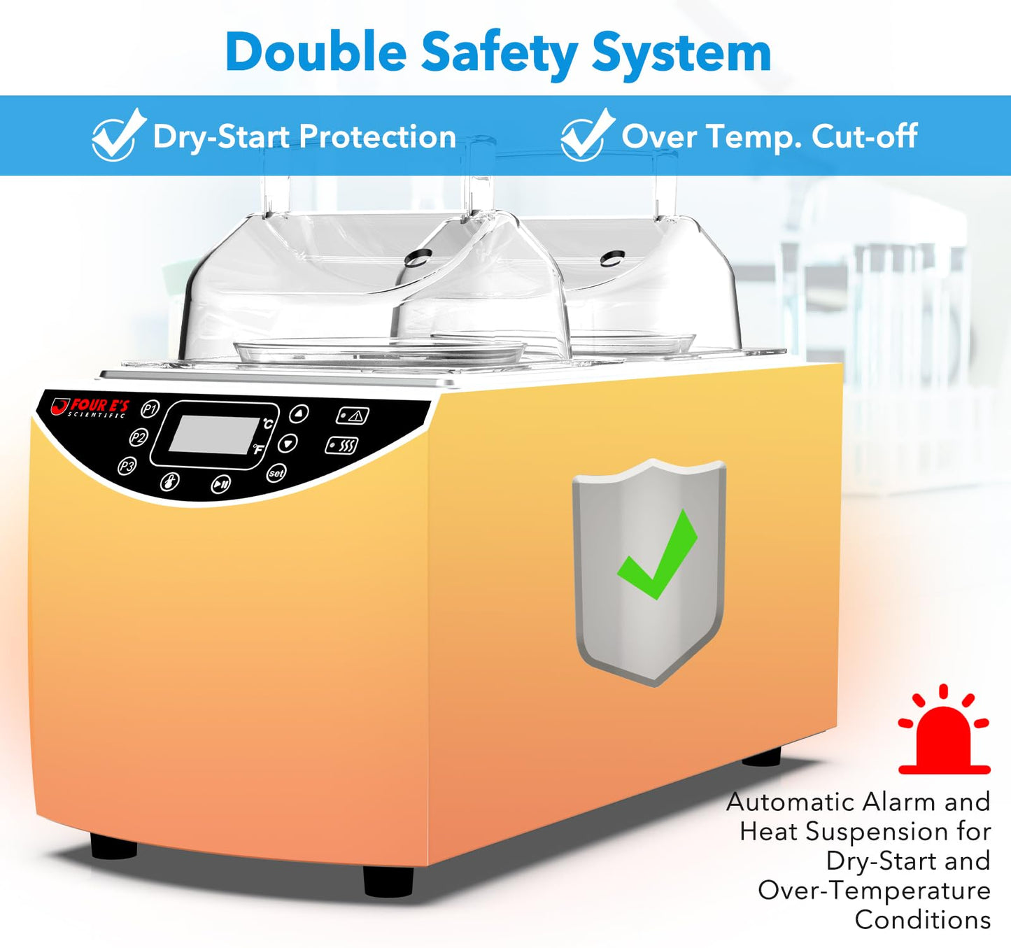 FOUR E'S SCIENTIFIC Lab Water Bath 5L, Digital Thermostatic Water Bath Heater, RT+5°C to 99°C, Precise Temperature Control, 2 Stainless Steel Chambers, LED Display