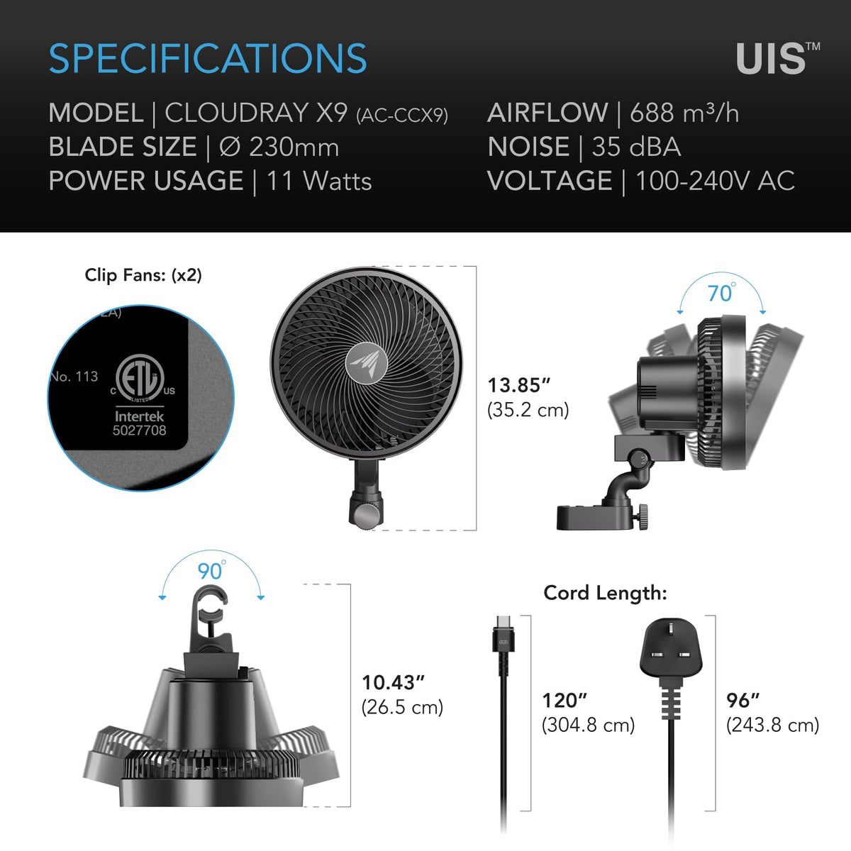 AC Infinity CLOUDRAY Clip Fans, Size and Pack Options