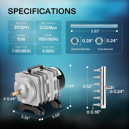 VIVOSUN Aquarium Air Pumps, Multiple Flow Options