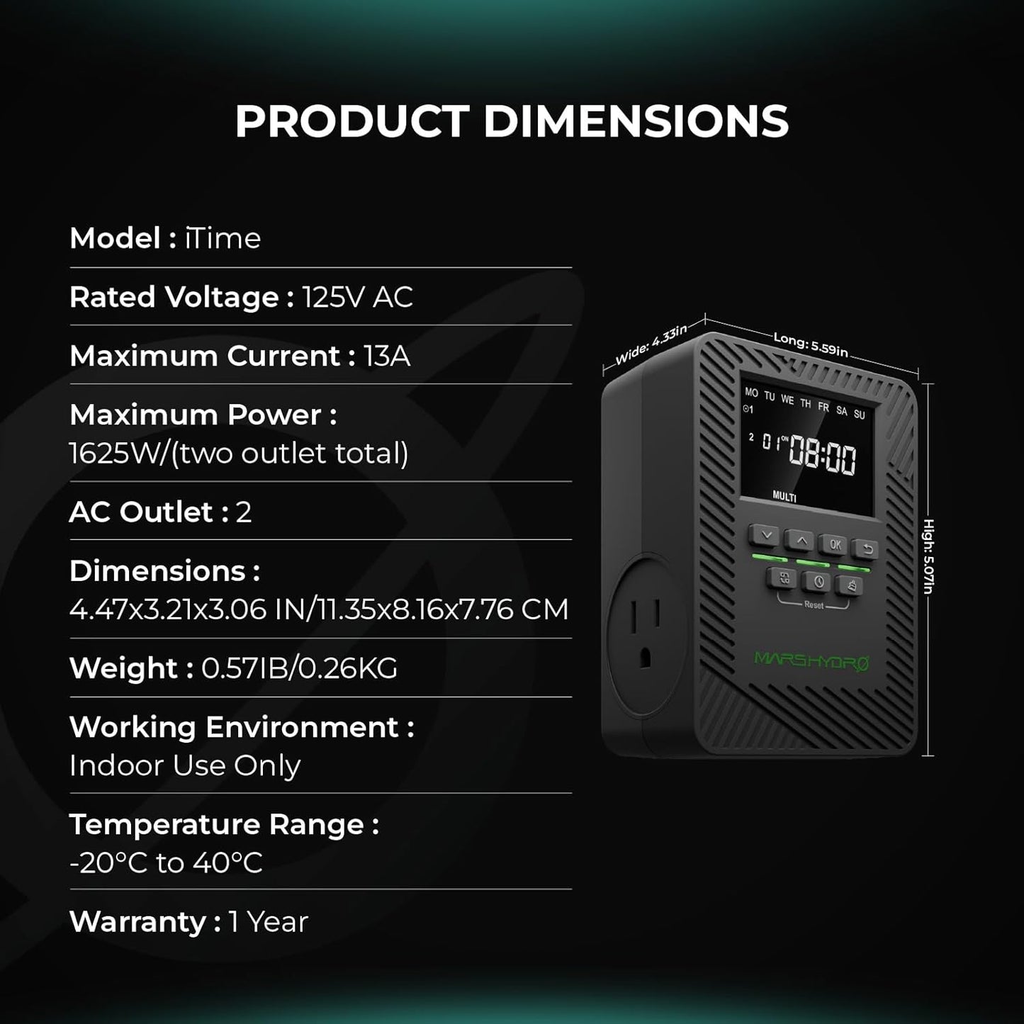 2025 MARS Hydro ITime 2-in-1 Smart Timer Outlet Dual Outlet App Control Custom Programmable 12 On/Off for Home Office and Plant Growth Use