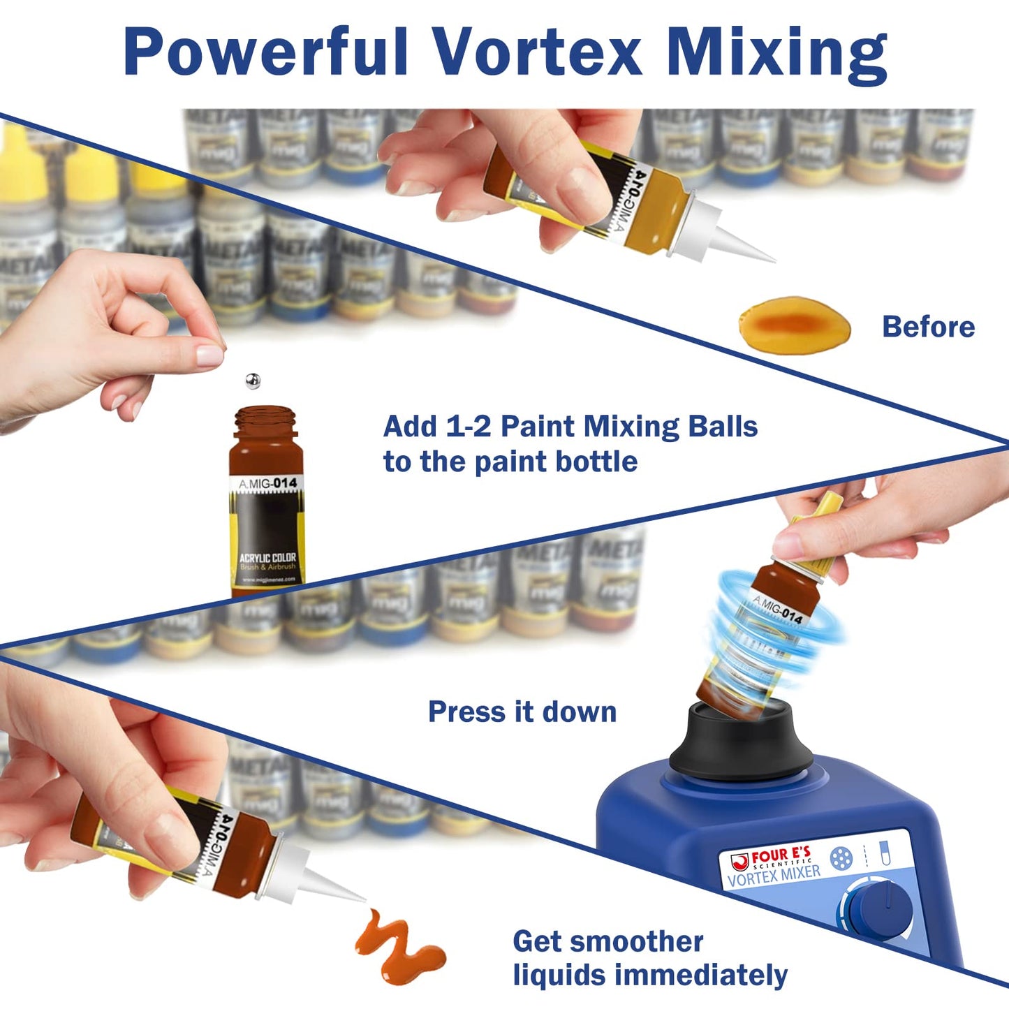 FOUR E'S SCIENTIFIC Laboratory Vortex Mixer Various Speed 0-3000rpm, Touch & Continuous Function - Vortex Shaker Mixer Test Tubes Acrylic Paints Ink