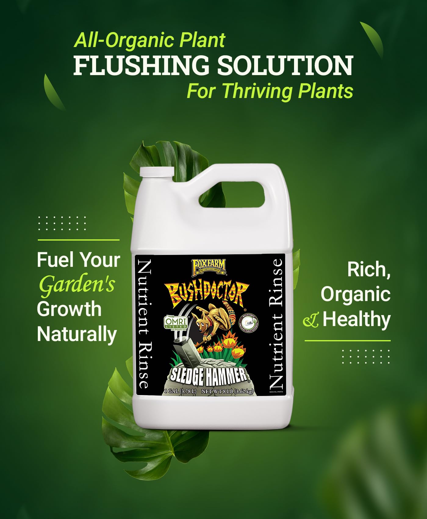 FoxFarm BushDoctor Sledgehammer - Rinse Formula with Yucca Saponin, Clears Fertilizer Buildup, Enhances Root Moisture Absorption - Perfect for Hydroponic and Soil Application (Quart)
