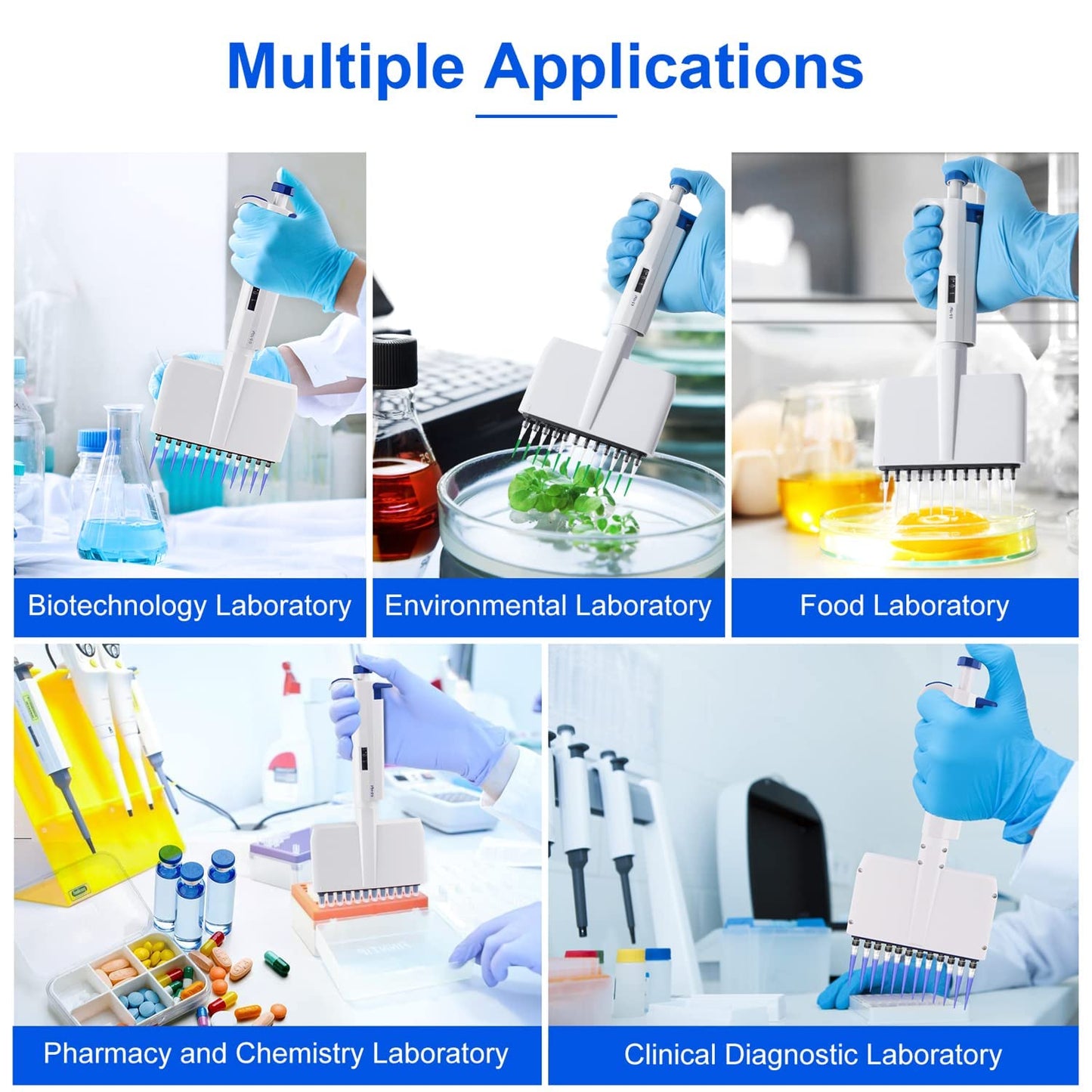 FOUR E'S SCIENTIFIC 0.5-10 uL Pipettor 12-Channel Multichannel Pipettes Adjustable High Accurate Micropipette for Laboratory