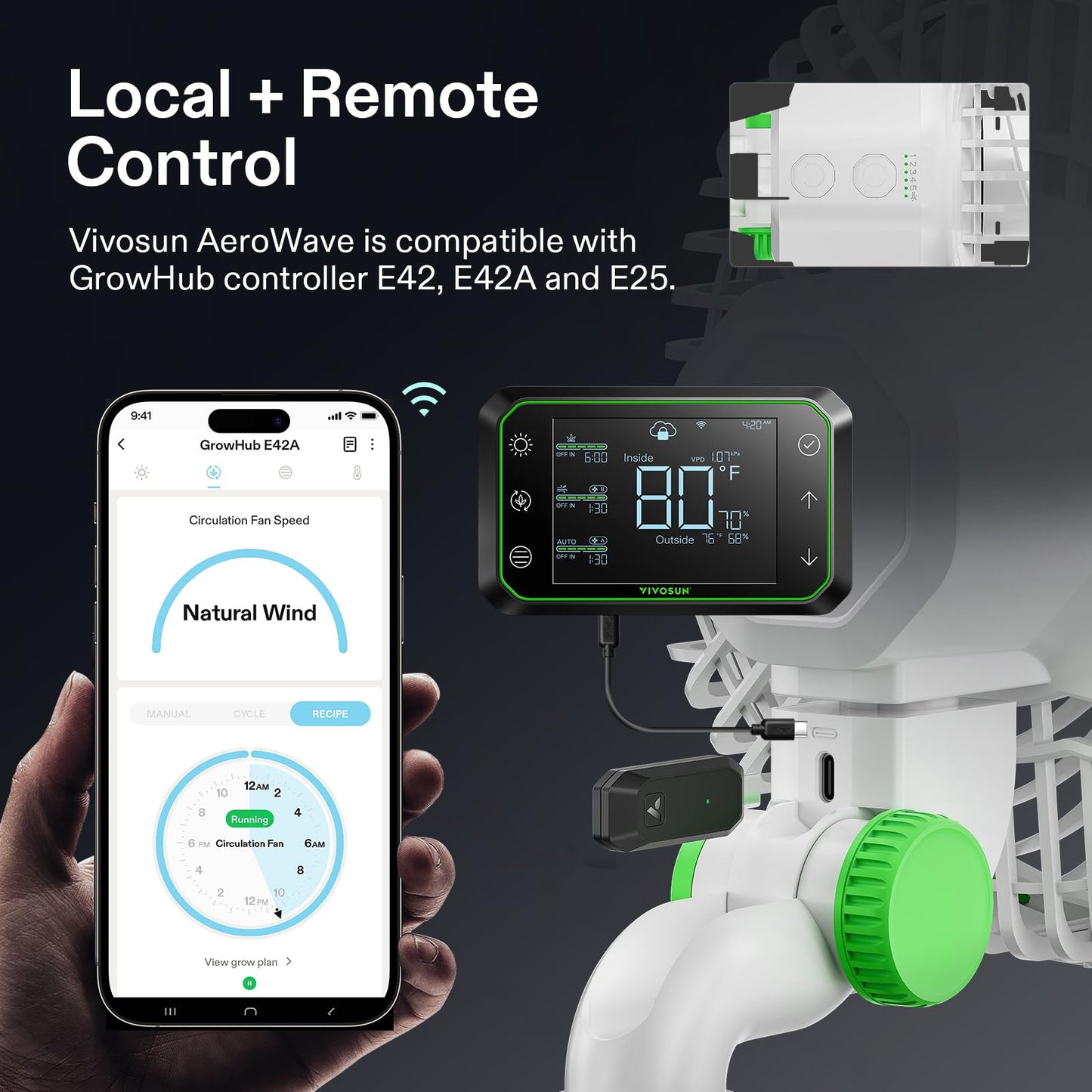 VIVOSUN AeroWave E6 Gen2, Grow Tent Clip Fan 6”, EC Motor, Smart Control, Powerful Oscillating Fan, Local Timer, Weatherproof IP54, for Hydroponics Circulation Cooling, Black