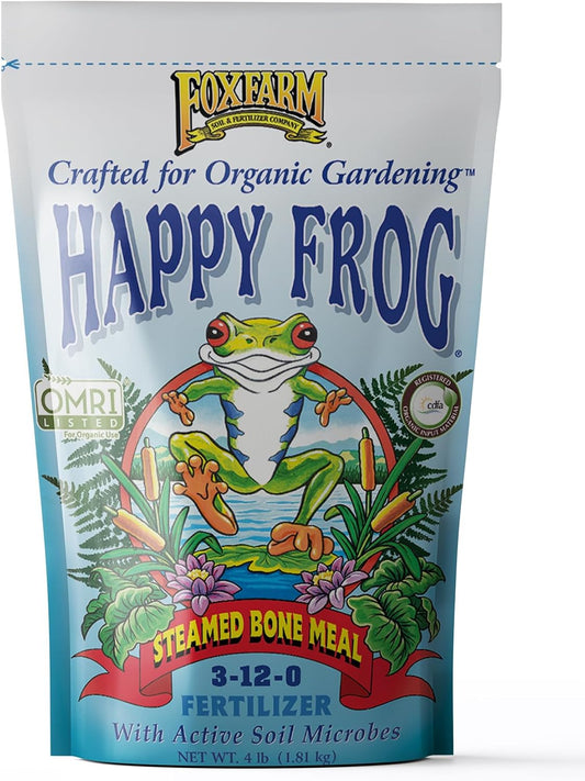 FoxFarm Happy Frog Steamed Bone Meal Fertilizer, Fine-Screened for All Stages of Plant Growth, Provides Phosphorus & Calcium - Ideal for Bulbs, Flowers & Organic Gardening, NPK 3-12-0 (4 lb)