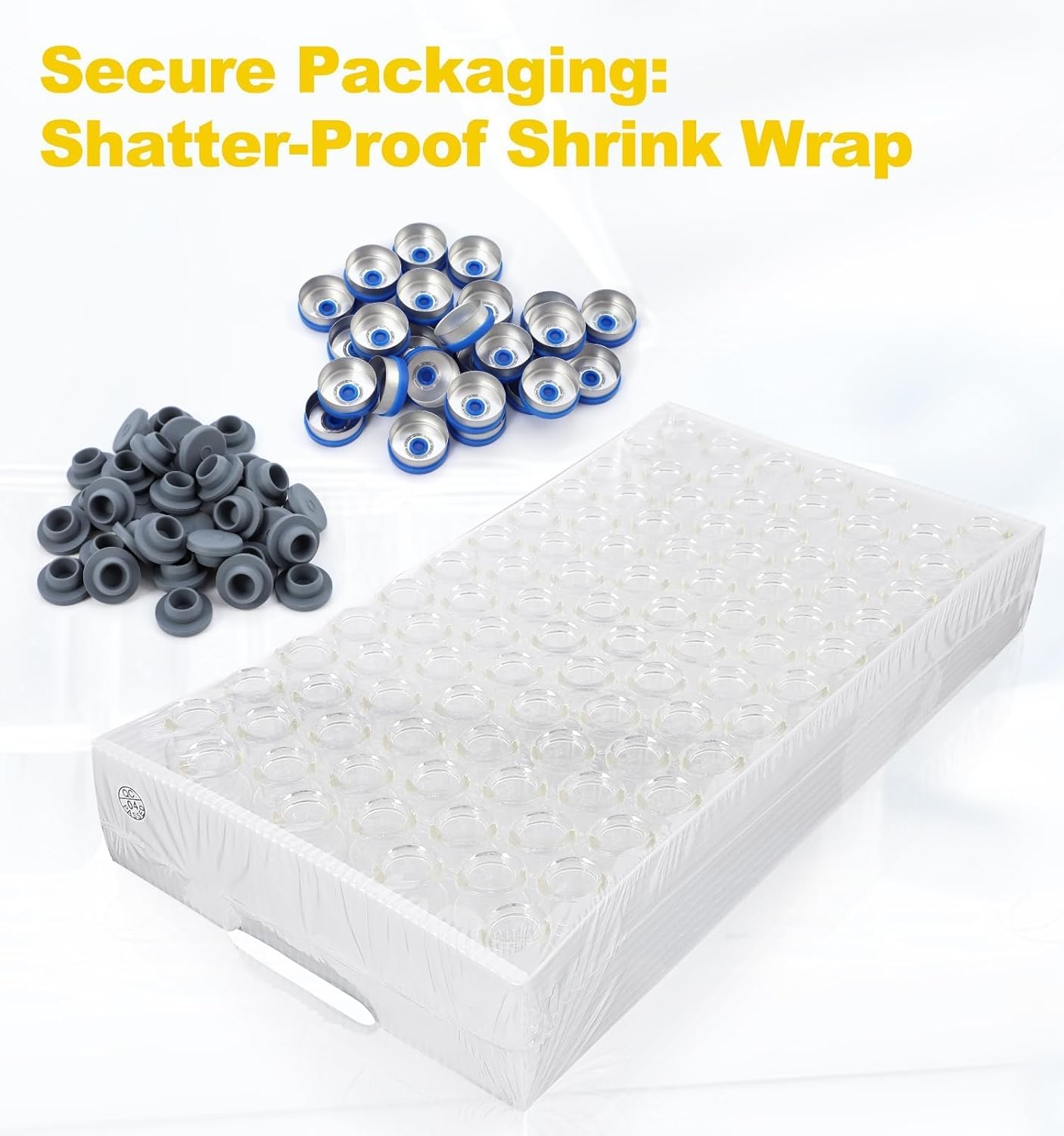 FOUR E'S SCIENTIFIC 10ml Glass Vials, 300 PCS Lab Headspace Vial with Rubber Stoppers and Plastic-Aluminum Flip Caps