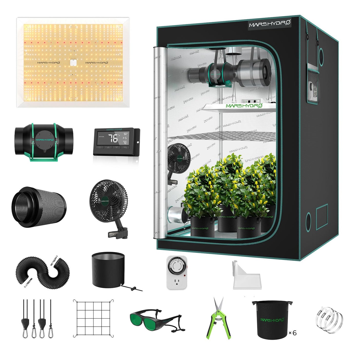 MARS HYDRO 3x3 Grow Tent Kit Complete System,150W TS1000 LED Dimmable Grow Light, 32"x32"x63" 1680D High Reflective Mylar Grow System with 4inch Smart WiFi Control Ventilation System,10 Speed Fan