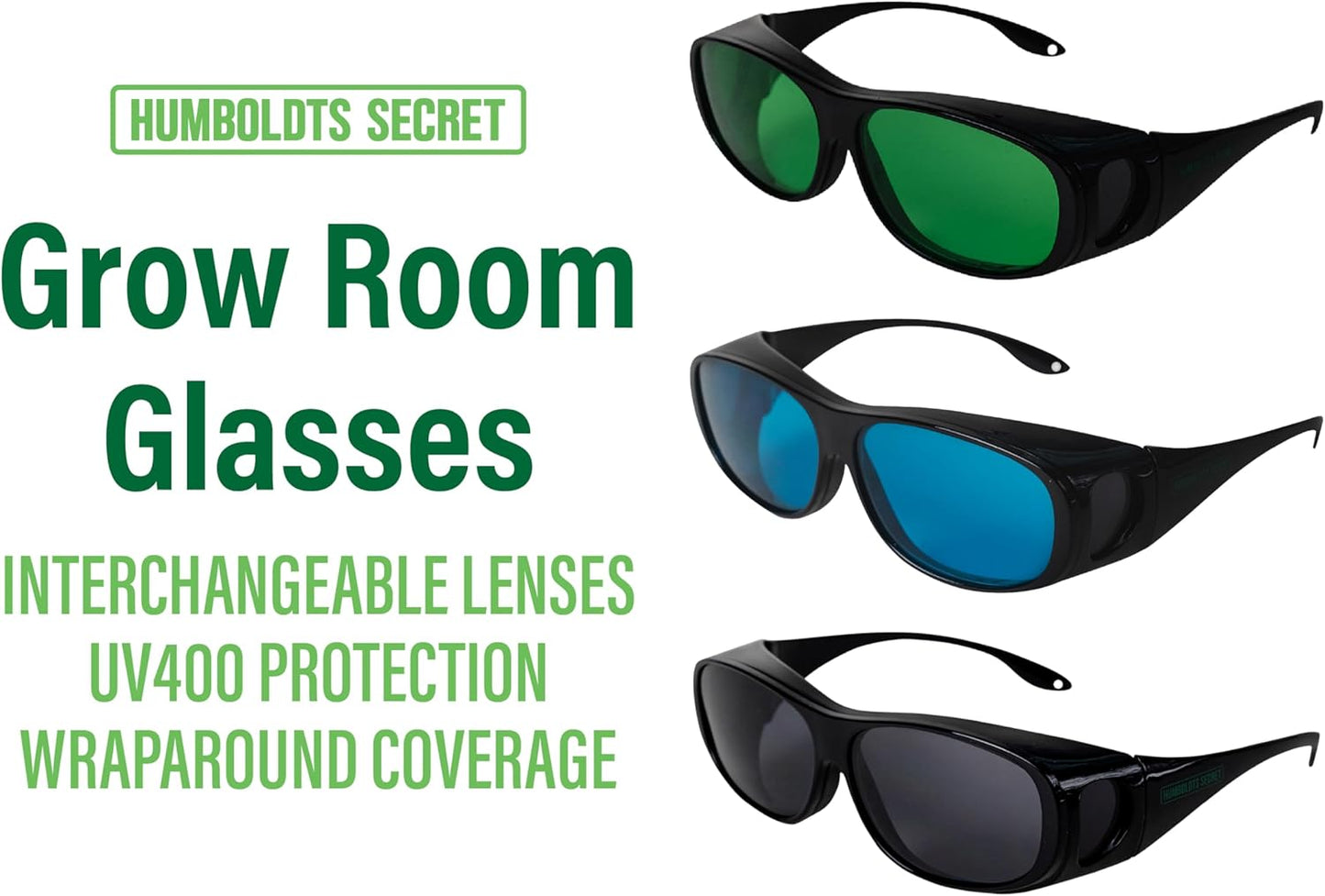 Humboldts Secret Indoor LED Grow Room Glasses | Grow Light Glasses LED Protection From Full Spectrum, Red/Blue, & Yellow Lights | Interchangeable Magnetic Sunglasses With UVA/UVB Blocking Protection