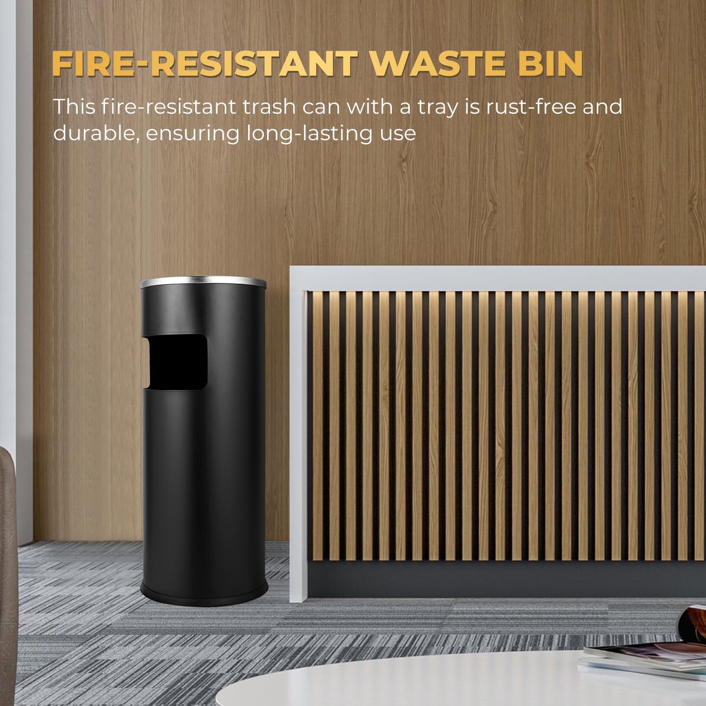 Trash Can Outdoor Waste Container Square Stainless Steel Trash Can with Removable Inner Bucket for Disposal Commercial Waste Container 9.45‘’ x 9.45‘’ x 24.02‘’-Black