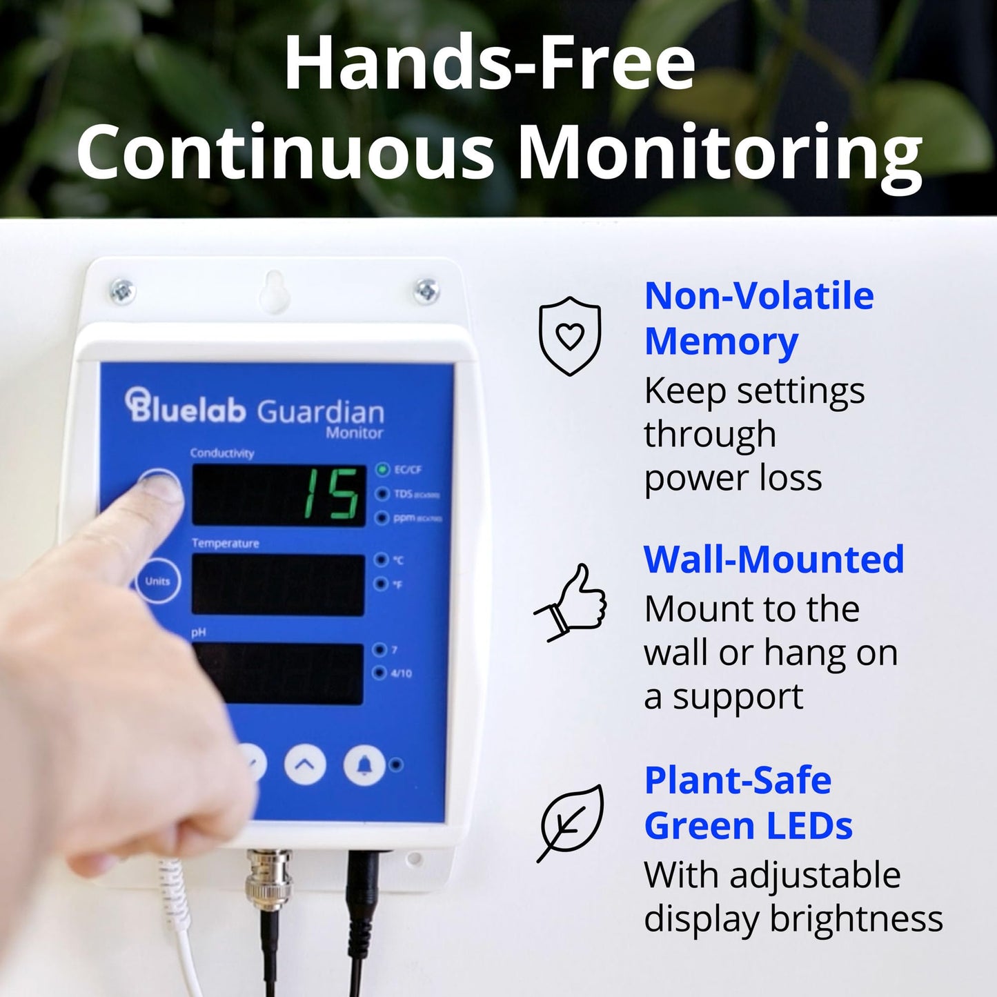 Bluelab Guardian Monitor Inline Wi-Fi for Real-time pH, Temperature, and Conductivity (TDS/PPM) Measurements in Water with Calibration, 3-1 Digital Nutrient Meter for Inline Dosing Systems