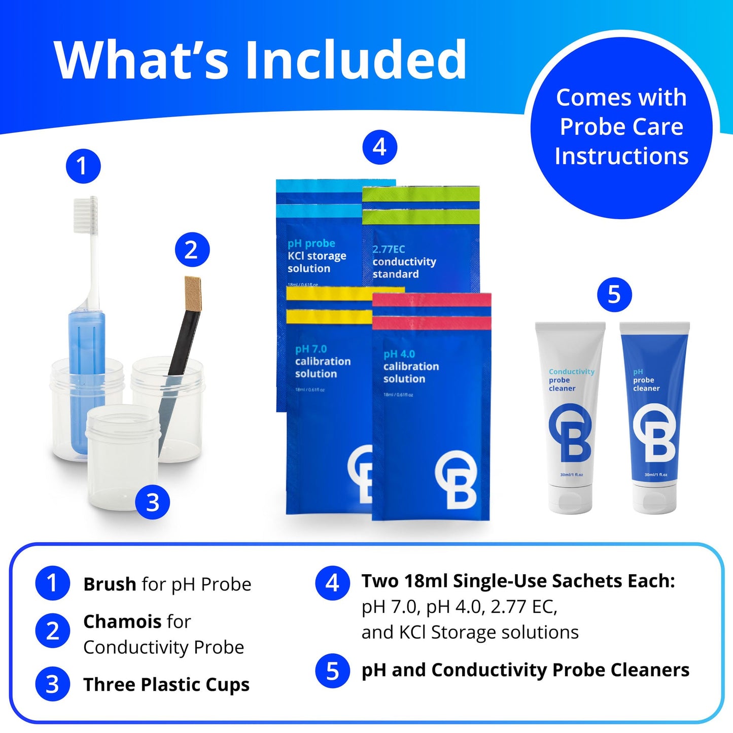 Bluelab CAREKITPH pH Probe Care Kit with Calibration Solution, Storage Solution, and Brush, used for pH Pen, Meter, Monitor, Controller and Tools for Hydroponic System and Indoor Plant Grow