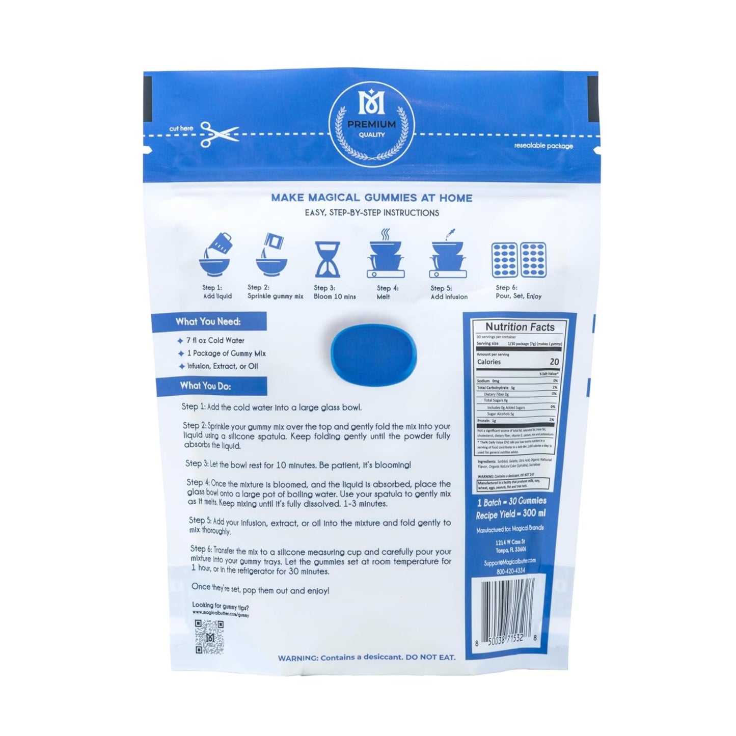 Magical Butter Premium Blue Raspberry Gummy Mix – Organic, Sugar-Free Gelatin Powder for Homemade Gummies – Easy-to-Use Candy Making Mix