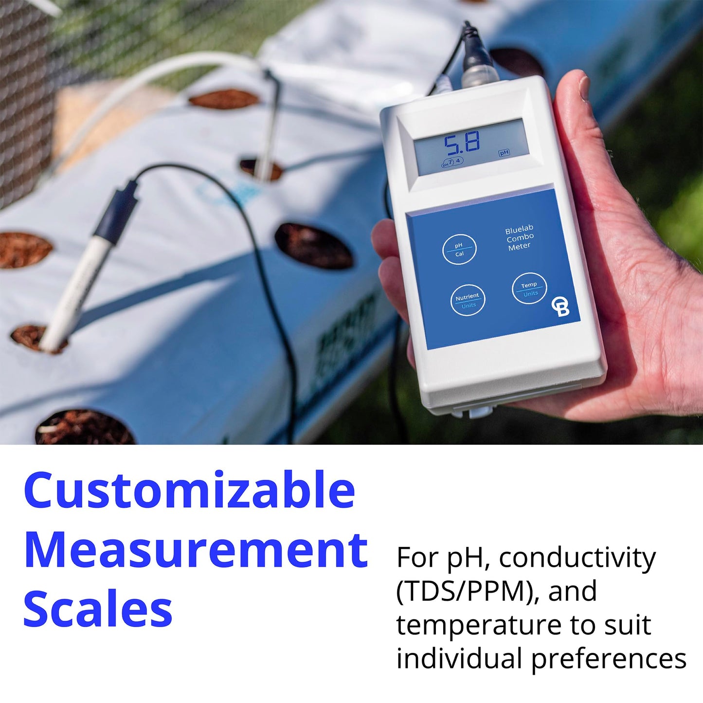 Bluelab Combo Meter for pH, Temperature & Conductivity in Water - Easy Calibration, Digital EC/TDS/PPM Tester for Hydroponics & Indoor Plants (METCOM)