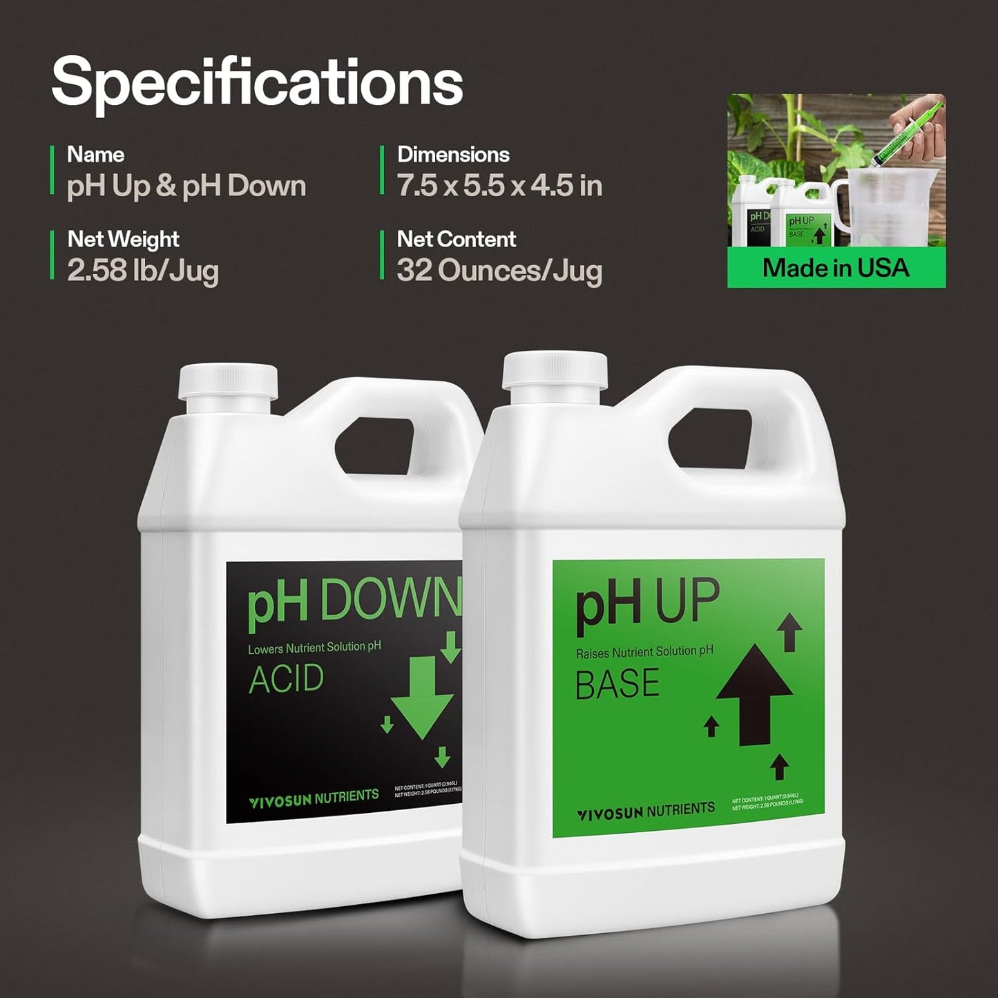 VIVOSUN pH Up & pH Down Kit, 1 Quart Each, pH Control Kit for Balanced pH Level and Optimal Nutrient Uptake, pH Adjuster Liquid Fertilizer for All Plants and All Growing Systems