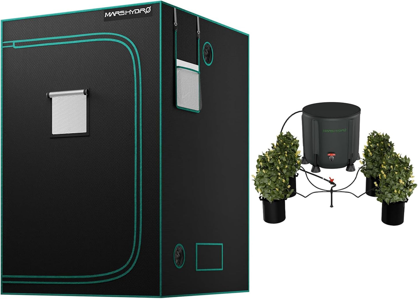 MARS HYDRO 48"x48"x80" Grow Tent with Auto Drip Irrigation Kits，13 Gallon Bucket, High Reflective Mylar 1680D for Hydroponics Indoor Plant Growing, with Observation Window,Floor Tray