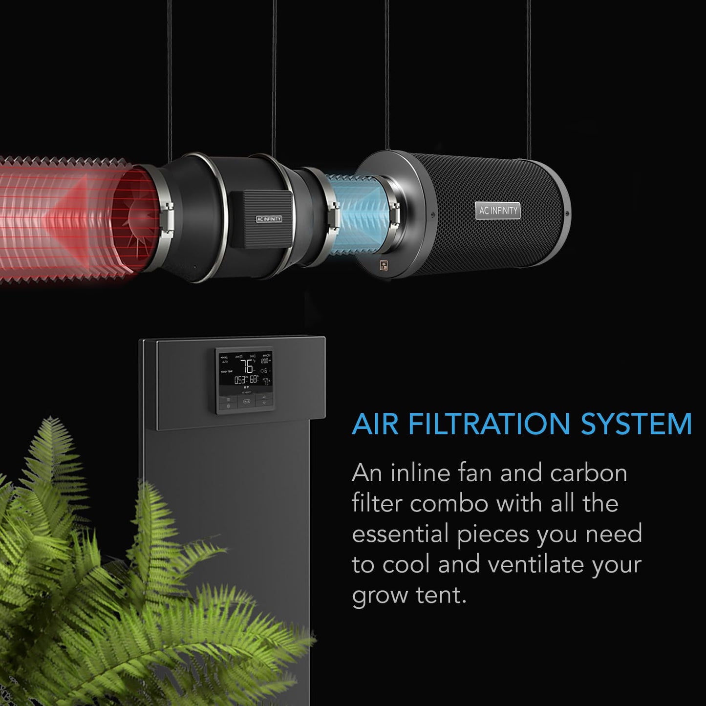 AC Infinity Air Filtration PRO Kit 4”, Inline Fan, Temperature Humidity VPD Controller with WiFi App Control, Carbon Filter, Ducting, Ventilation System for Grow Tents, Hydroponics, Indoor Gardening