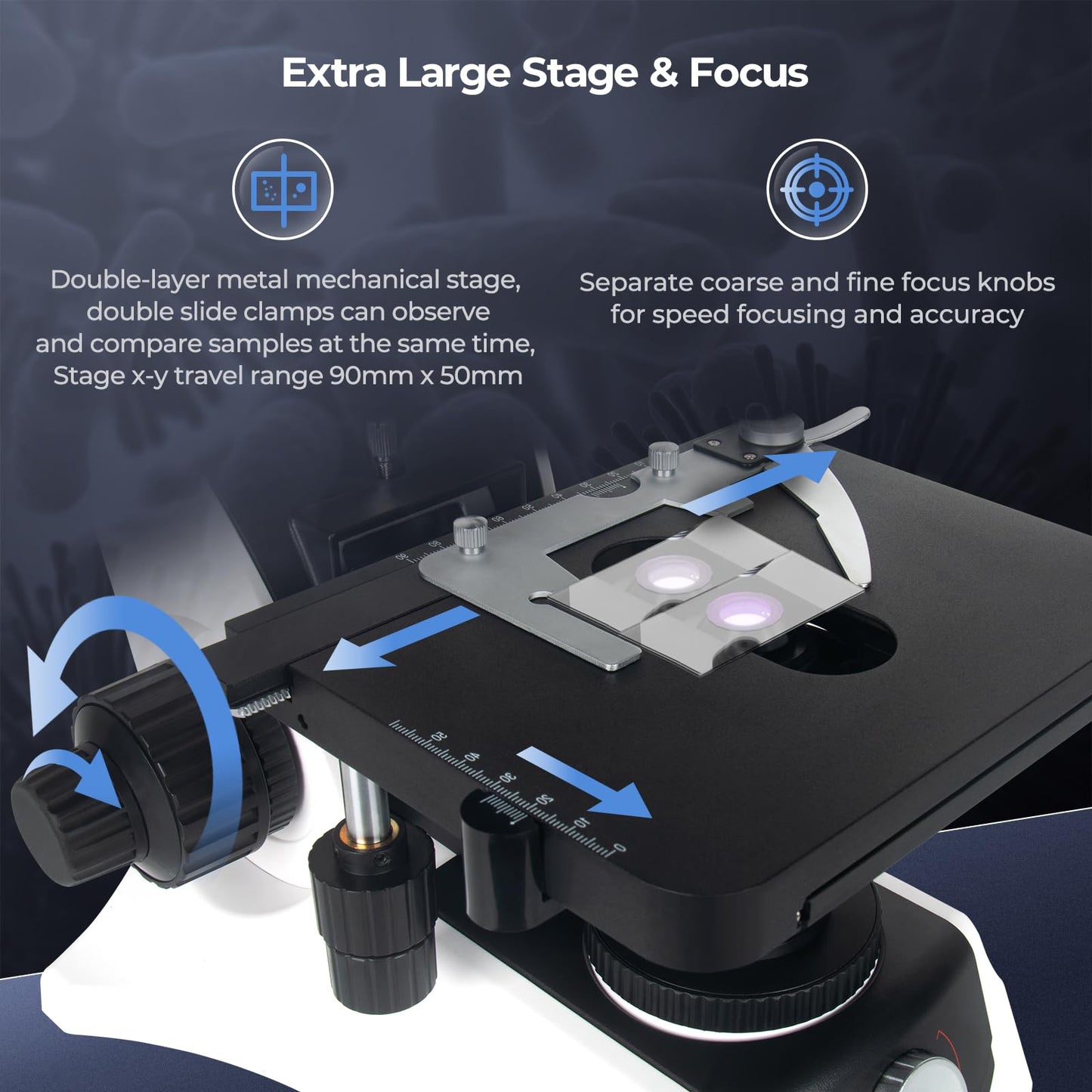 [Darkfield Microorganism Model] Vabiooth Lab Darkfield & Brightfield Trinocular Compound Microscope 40X-2500X Magnification with 7" Monitor 5MP E-Eyepiece, Adjustable Mechanical Stage, LED Source