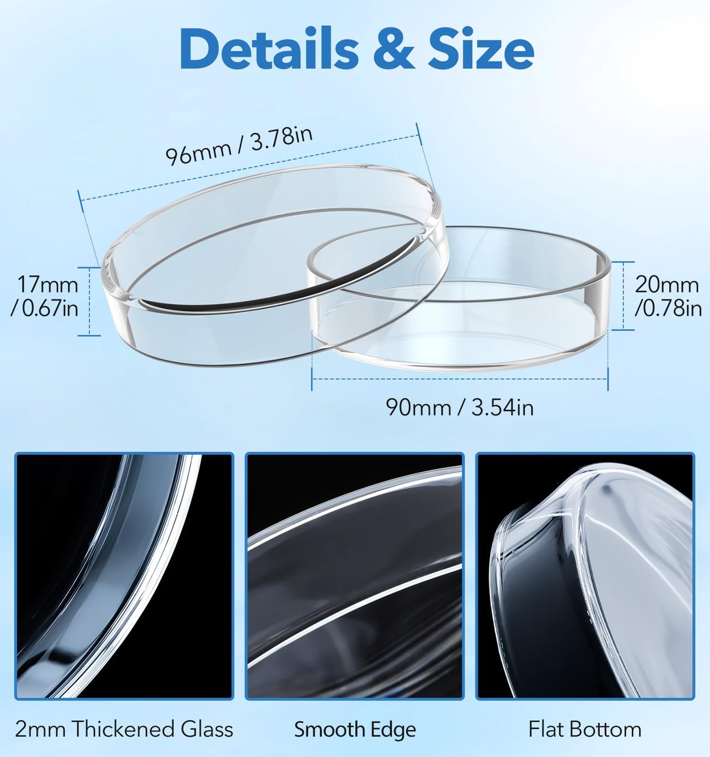 FOUR E'S SCIENTIFIC 60mm Glass Petri Dishes with Lids, High Borosilicate Glass Culture Dishes for Laboratory, Science Project, School, Pack of 5