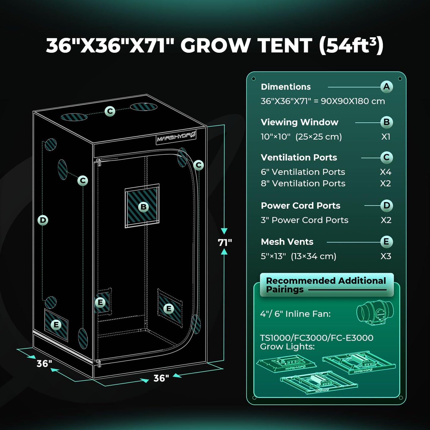 MARS HYDRO 2x2 Advanced Grow Tent, 24"x24"x55" High Reflective Mylar 1680D for Hydroponics Indoor Plant Growing, with Observation Window,Floor Tray and Smooth Zipper for TS600/TS1000