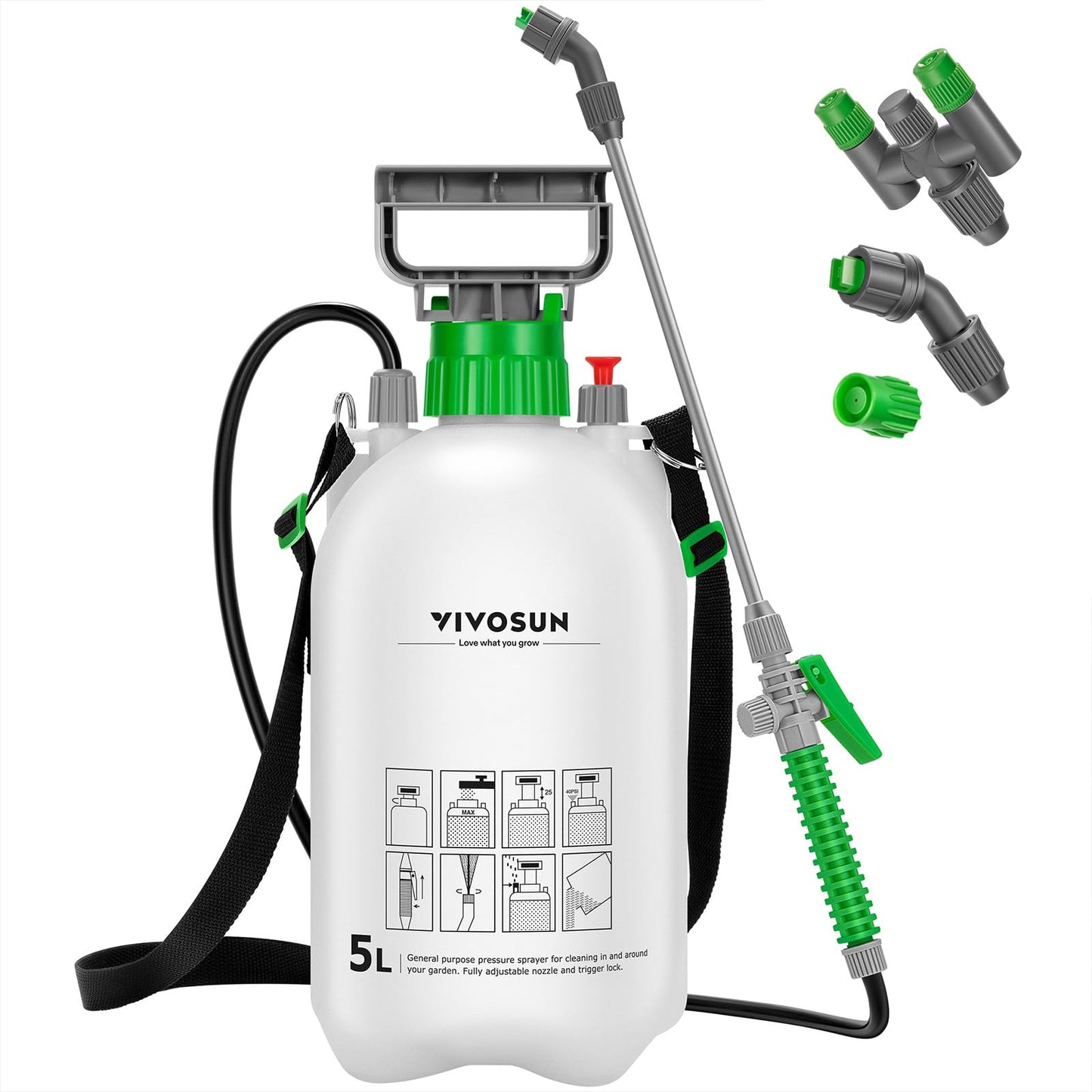 VIVOSUN 1 Gal/4L Pump Sprayer, Garden Water Sprayer for Plants, Weeds & Lawn Care, with 3 Nozzles, 50'' Long Hose & Pressure Relief Valve