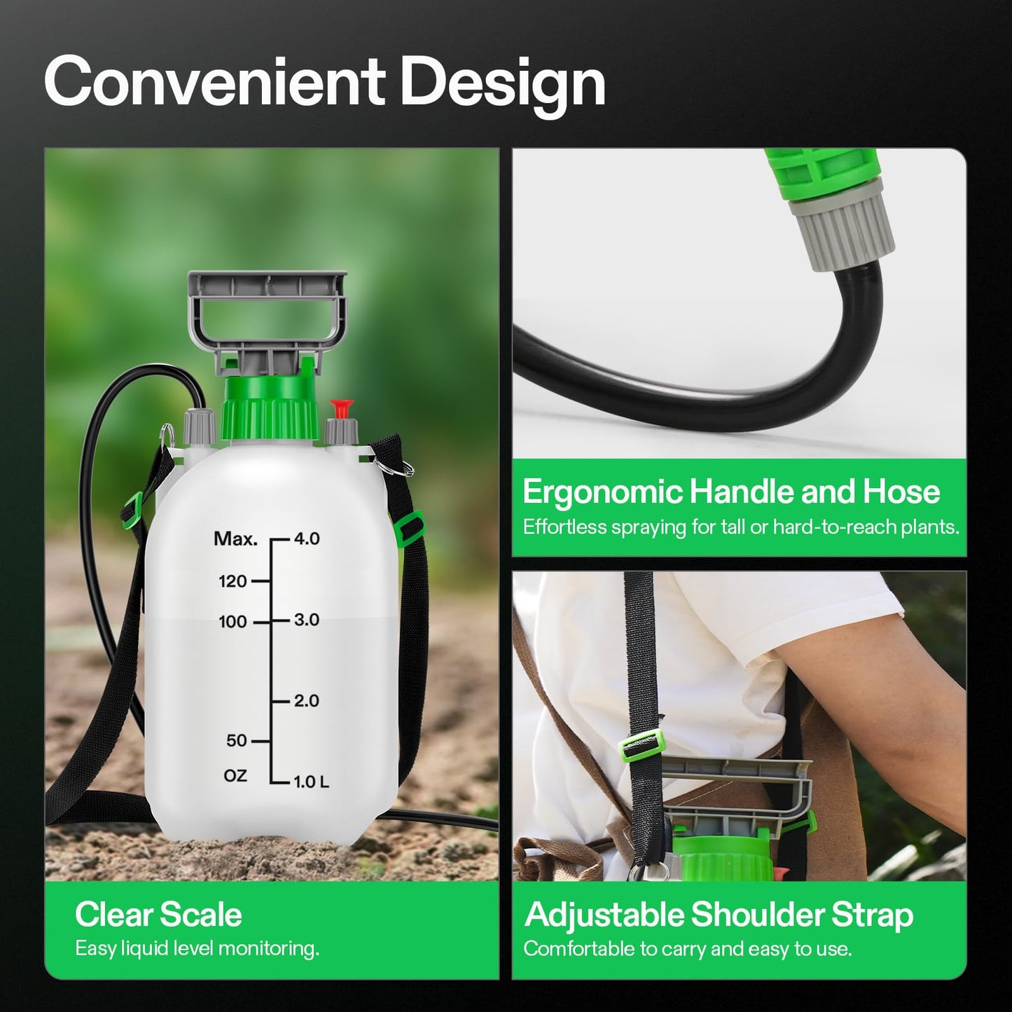 VIVOSUN 1 Gal/4L Pump Sprayer, Garden Water Sprayer for Plants, Weeds & Lawn Care, with 3 Nozzles, 50'' Long Hose & Pressure Relief Valve