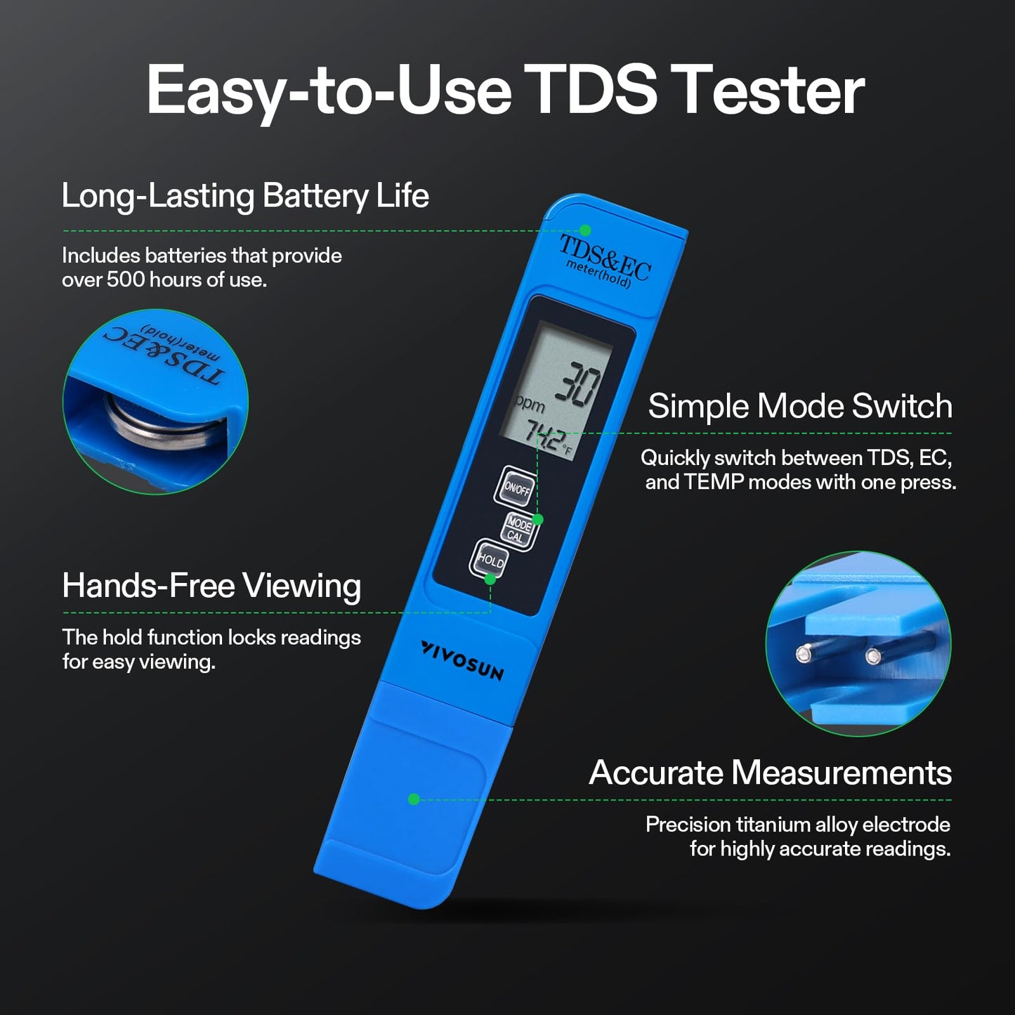 VIVOSUN Digital pH and TDS Meter Kits, 0.01pH High Accuracy Pen Type pH Meter ± 2% Readout Accuracy 3-in-1 TDS EC Temperature Meter for Hydroponics, Pool and Aquarium, Yellow Blue, UL Certified