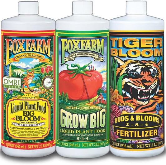FoxFarm Liquid Nutrient Trio Soil Formula: Big Bloom, Grow Big, Tiger Bloom (Pack of 3-32 oz Bottles)