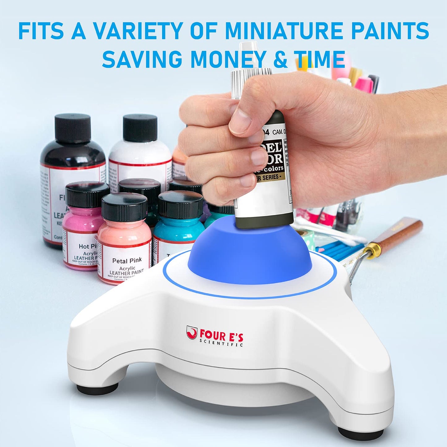 FOUR E'S SCIENTIFIC Vortex Mixer 5600rpm, Paint Mixer Touch Function, Mini Lab Vortex Shaker with an Extra Silicone Cap for Acrylic Miniature Model Paints Nail Polish Ink