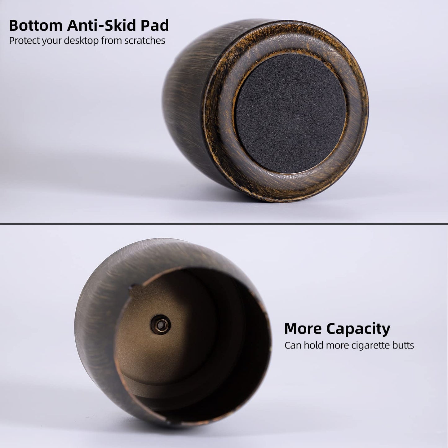 Ashtray with Lid for Cigarette, Stainless Steel Smokeless Odorless Windproof Ashtrays for Home Office Tabletop Outside Patio Outdoor Balcony(3.54"x3.0"x3.38")