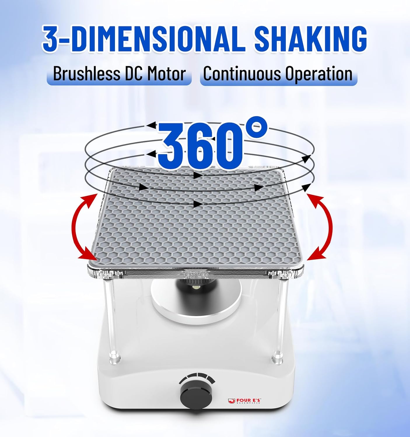 FOUR E'S SCIENTIFIC Lab Shaker, 3D Shaker Compact Rotator Shaker with Adjustable Speed 0-100RPM, 0-8° Tilt Angle, Lab Shaker with Undulating 3D Motion, Non-Slip Mat, Max. Capacity 2KGS
