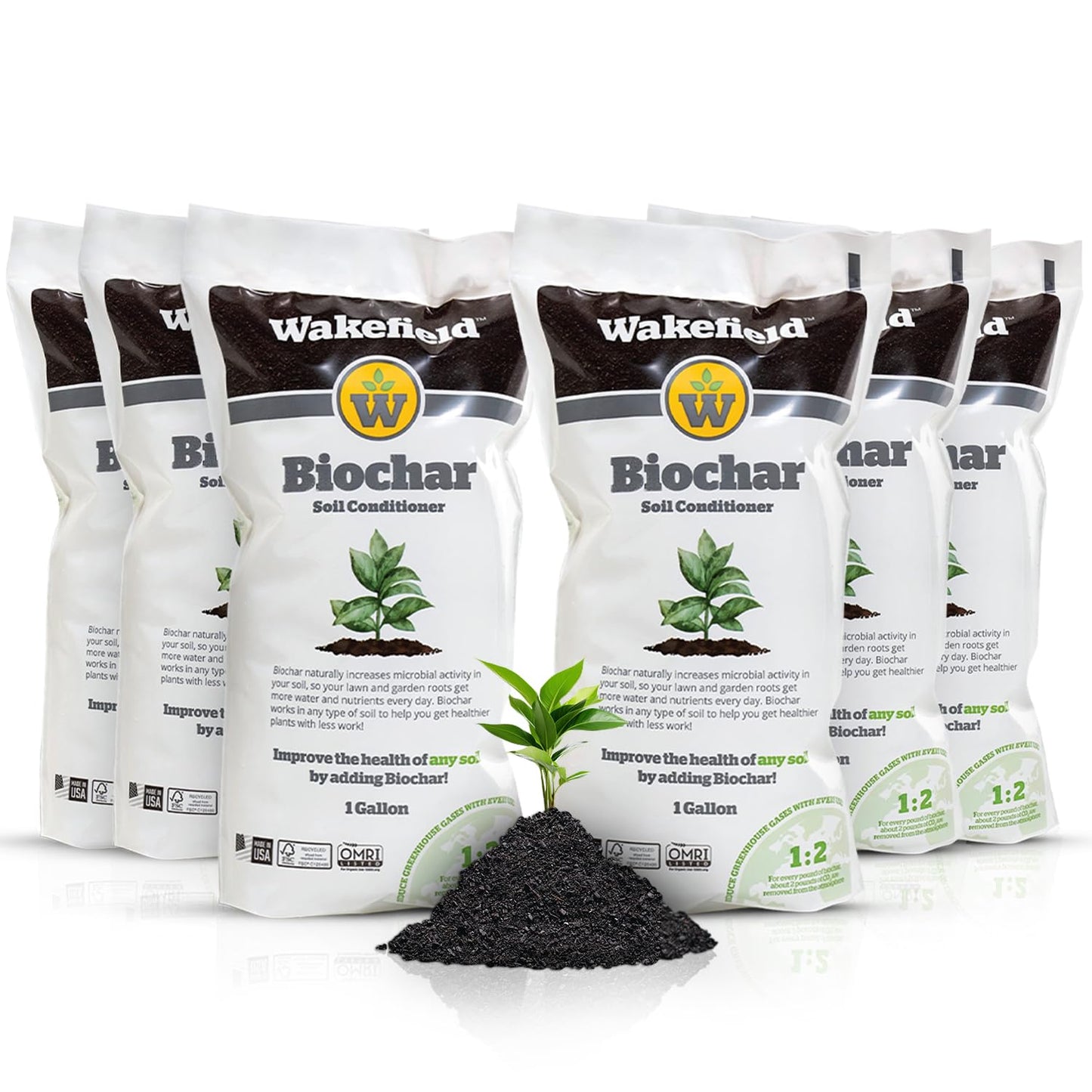 Premium Garden Soil Conditioner – OMRI-Listed, FSC-Certified, 100% Organic Biochar for Raised Garden Beds, Potting Mix, Lawns, and Vegetable Gardens – 1 Gallon (1 Gallon Pack of 6)