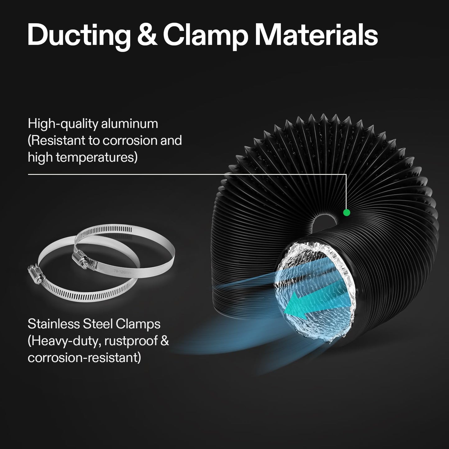 VIVOSUN 4 Inch 25 Feet Flex Air Aluminum Duct for Ventilation, 2 Clamps Included, Long Heavy-Duty Multi-Layer Dryer Hose Vent Kit, Duct Fan Systems