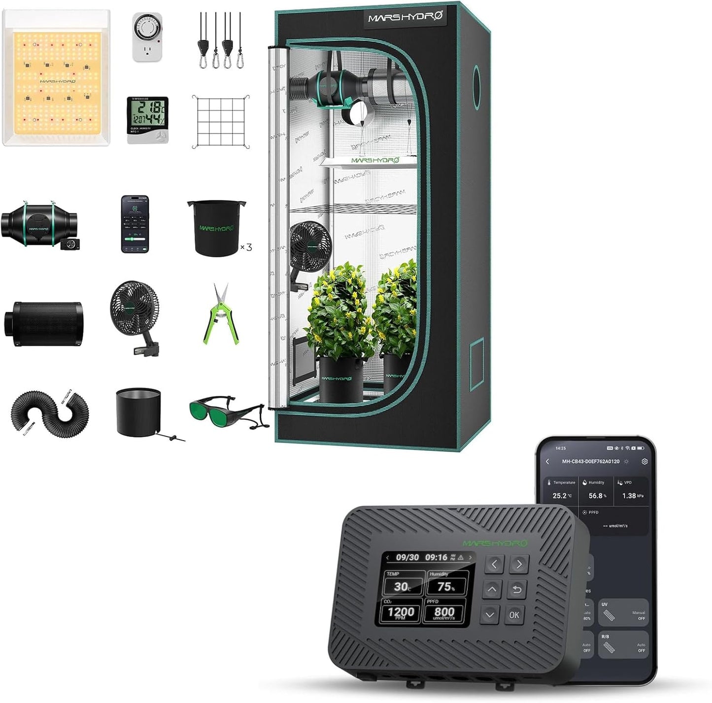 MARS HYDRO 2x2 Grow Tent Kit Complete System with Newly Upgraded Digital Intelligent Temperature and Humidity Controller