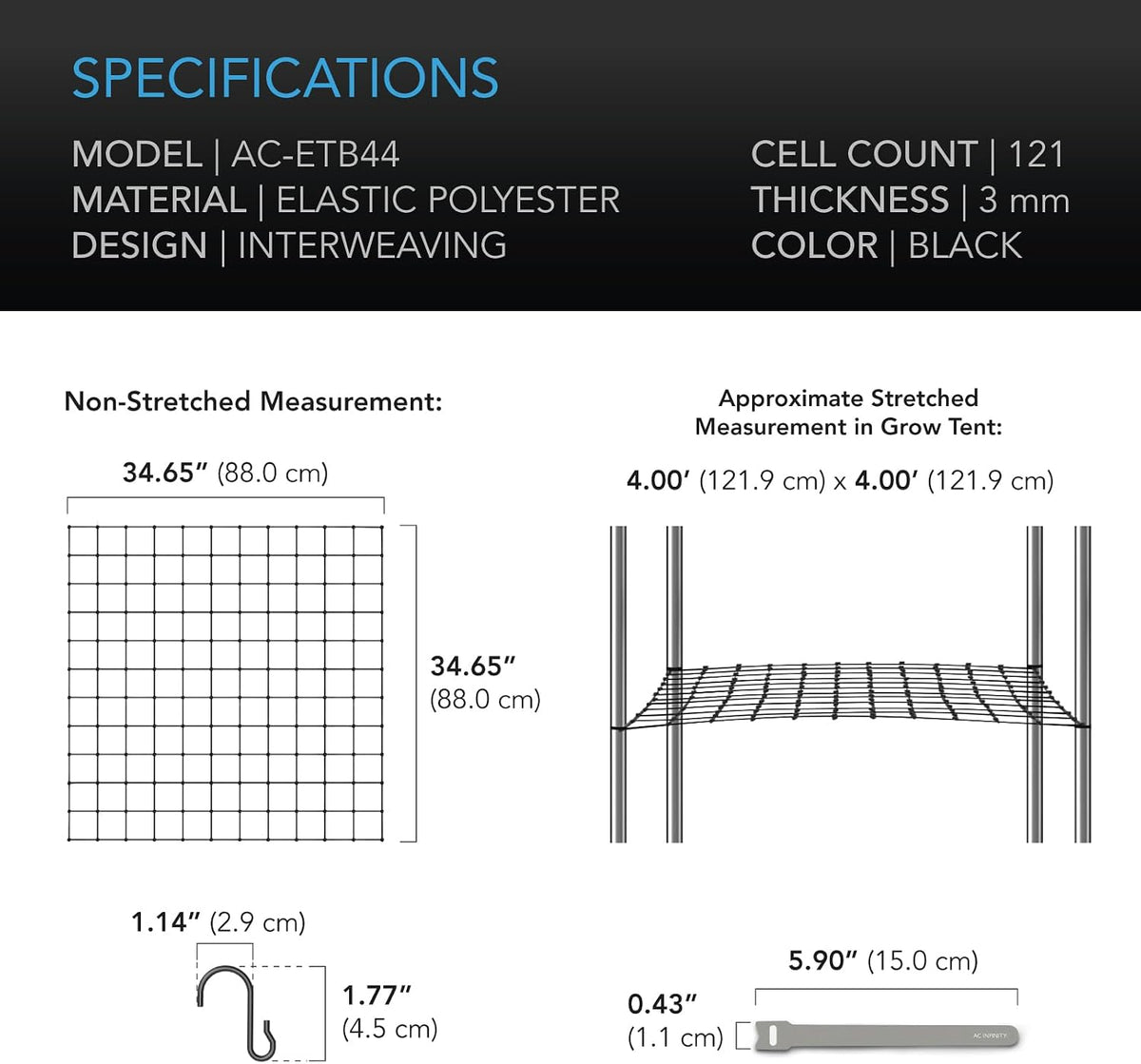 AC Infinity Elastic Trellis Netting, Multiple Sizes