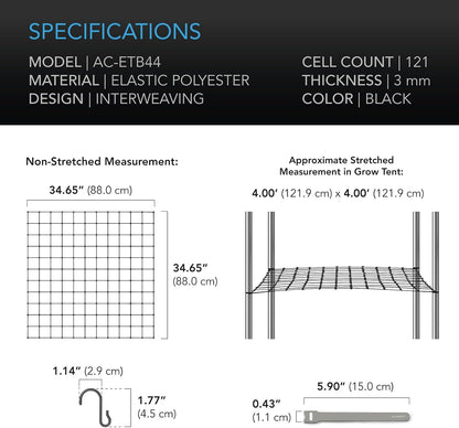AC Infinity Elastic Trellis Netting, Multiple Sizes