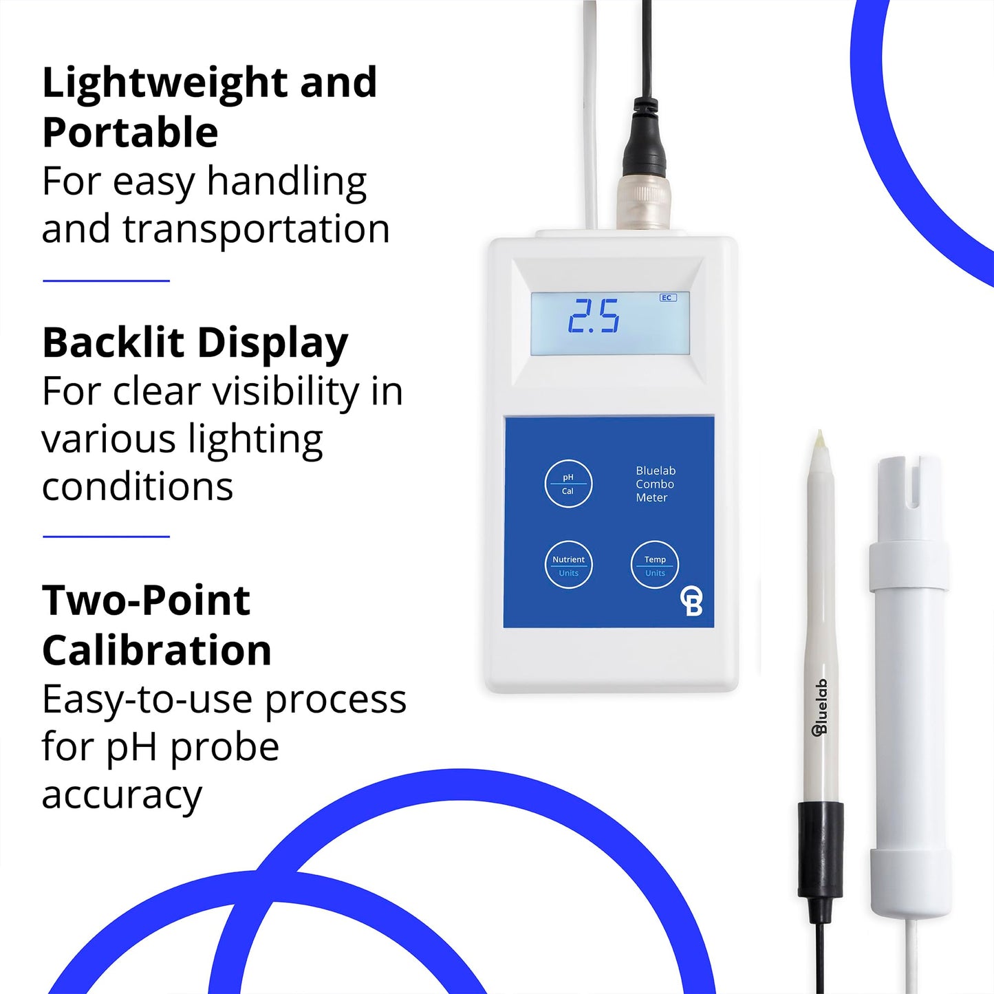 Bluelab Combo Meter for pH, Temperature & Conductivity in Water - Easy Calibration, Digital EC/TDS/PPM Tester for Hydroponics & Indoor Plants (METCOM)