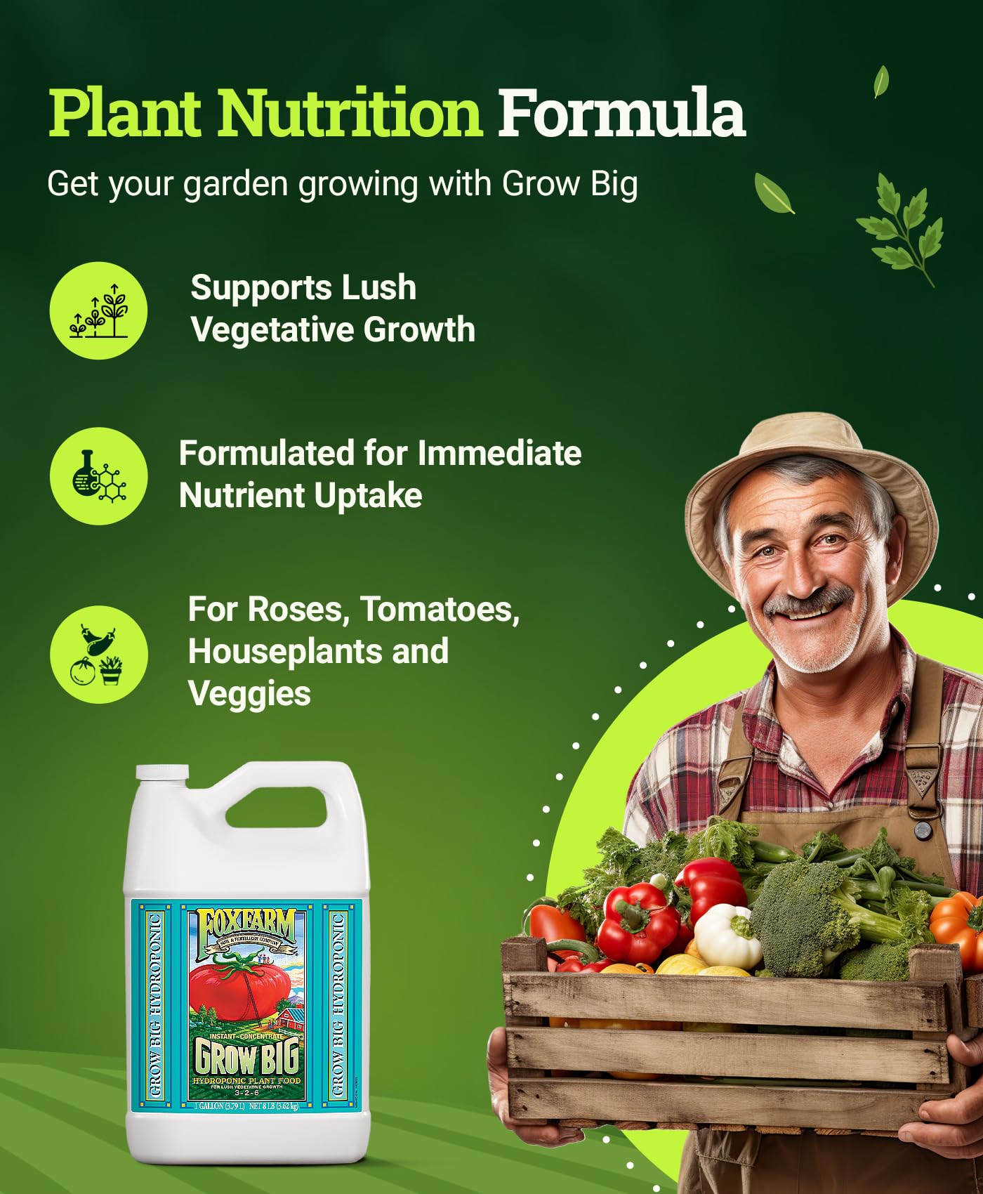 FoxFarm Liquid Nutrient Trio Hydro Formula: Big Bloom, Grow Big Hydro & Tiger Bloom - for Hydroponic Gardening, Green Growth, Buds & Late-Season Flowers, (3-32 oz Bottles)