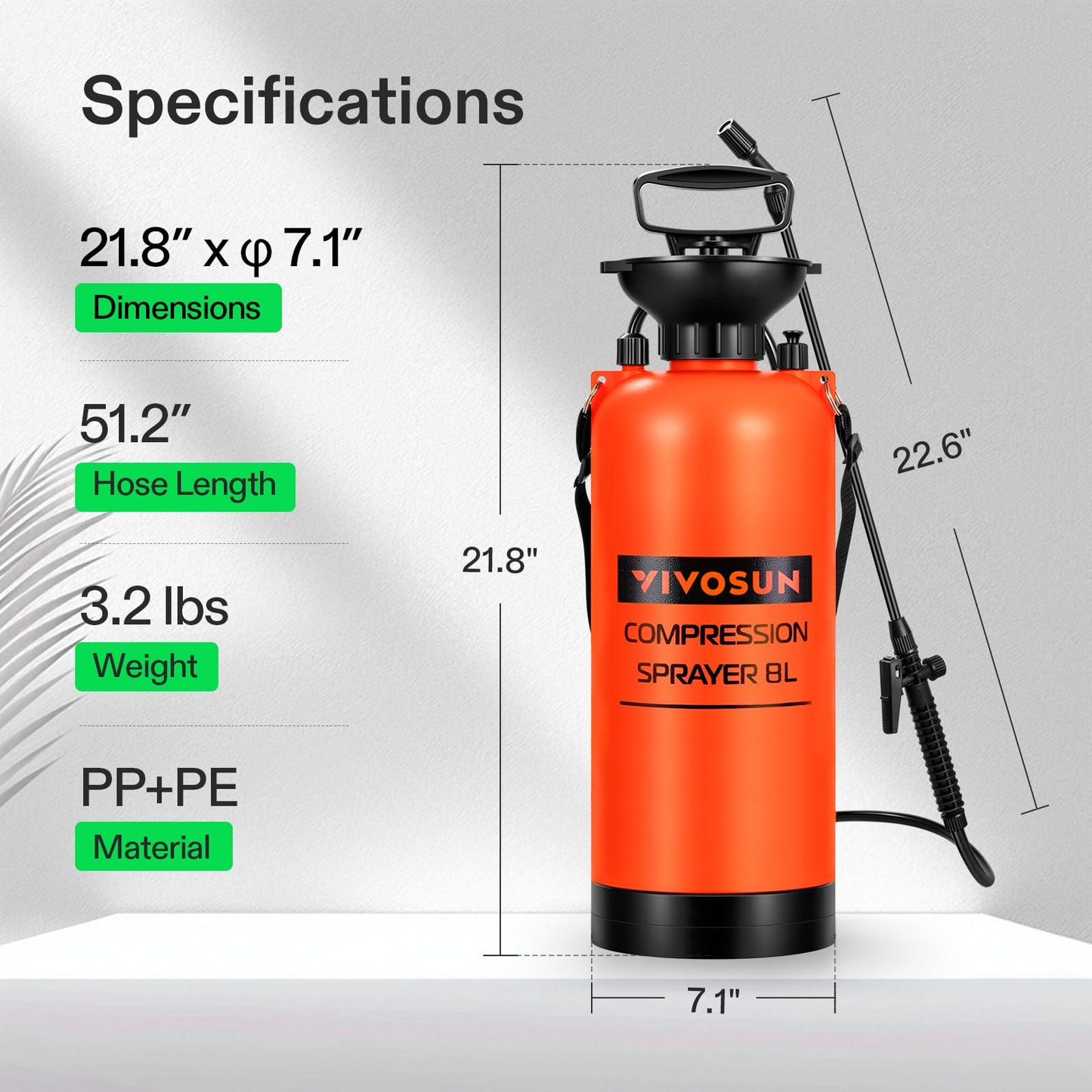VIVOSUN 1.35-Gallon Pump Pressure Sprayer, Pressurized Lawn & Garden Water Spray Bottle with Adjustable Shoulder Strap, for Spraying Plants, Garden Watering and Household Cleaning
