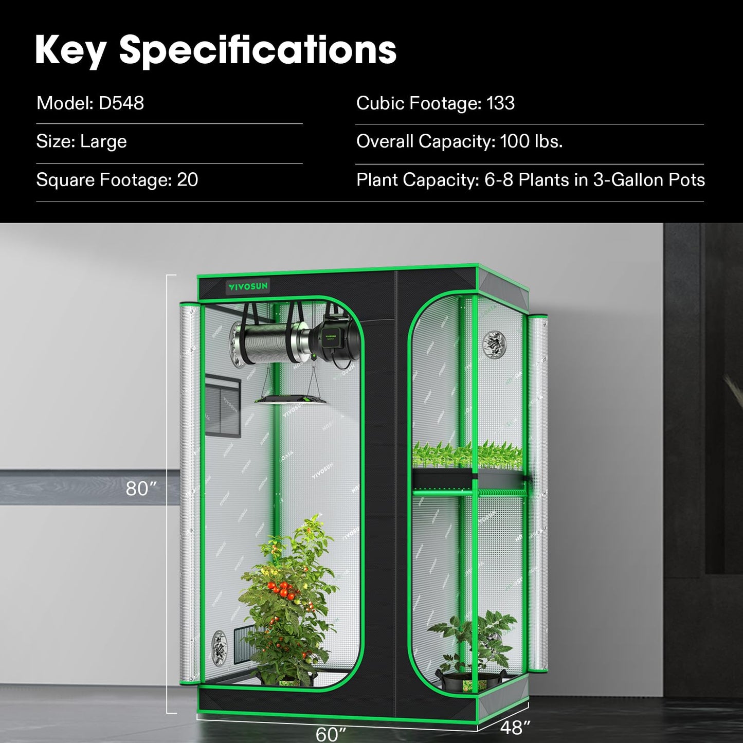 VIVOSUN D948 2-in-1 9x4 Grow Tent, 108"x48"x80" High Reflective Mylar with Multi-Chamber and Floor Tray for Hydroponic Indoor Plant