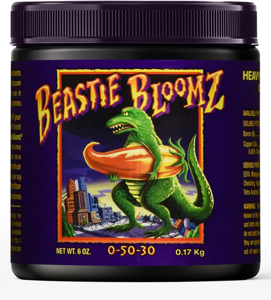 FoxFarm Beastie Bloomz Water Soluble Fertilizer for Mid-Flowering Stage, High Phosphorus Fertilizer 0-50-30, Supports Blossom Development, Easily Dilutes in Water, Ideal for