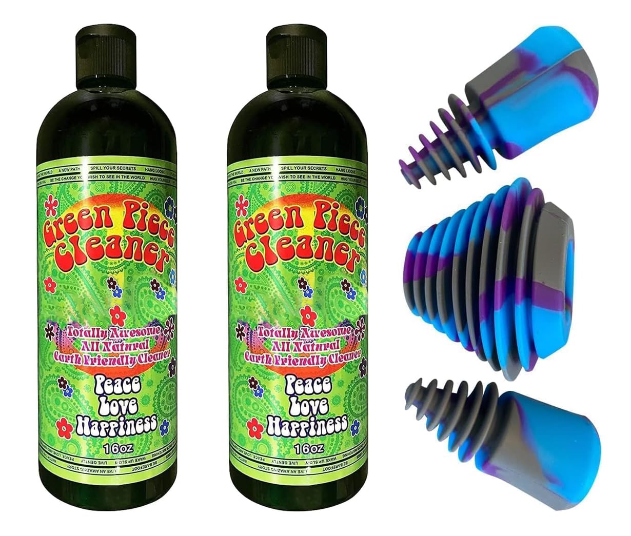 Green Piece® Glass Cleaner 16 oz Bottle with Set of 3 Silicone Plugs - Excellent for Scent Proofing and Cleaning