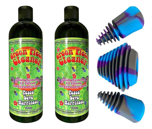 Green Piece® Glass Cleaner 16 oz Bottle with Set of 3 Silicone Plugs - Excellent for Scent Proofing and Cleaning