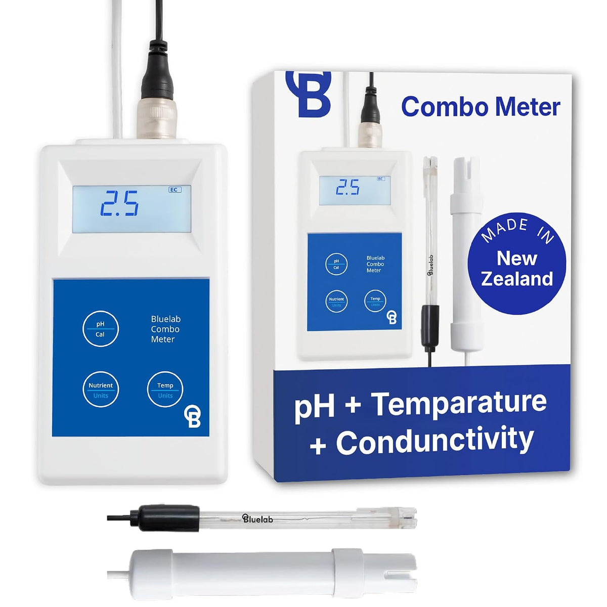 Bluelab Combo Meter for pH, Temperature & Conductivity in Water - Easy Calibration, Digital EC/TDS/PPM Tester for Hydroponics & Indoor Plants (METCOM)