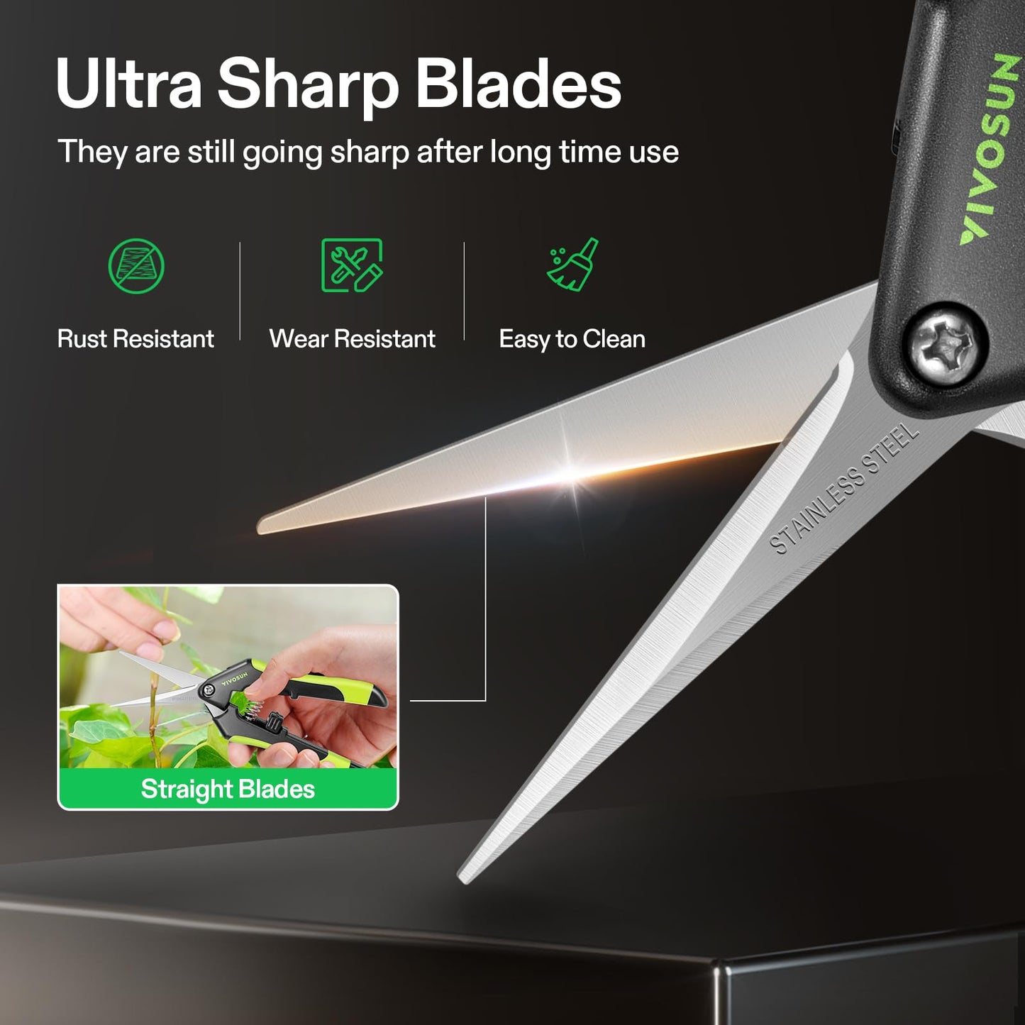 VIVOSUN 6.5 Inch Gardening Scissors Hand Pruner Pruning Shear with Straight Stainless Steel Blades Orange 1-Pack