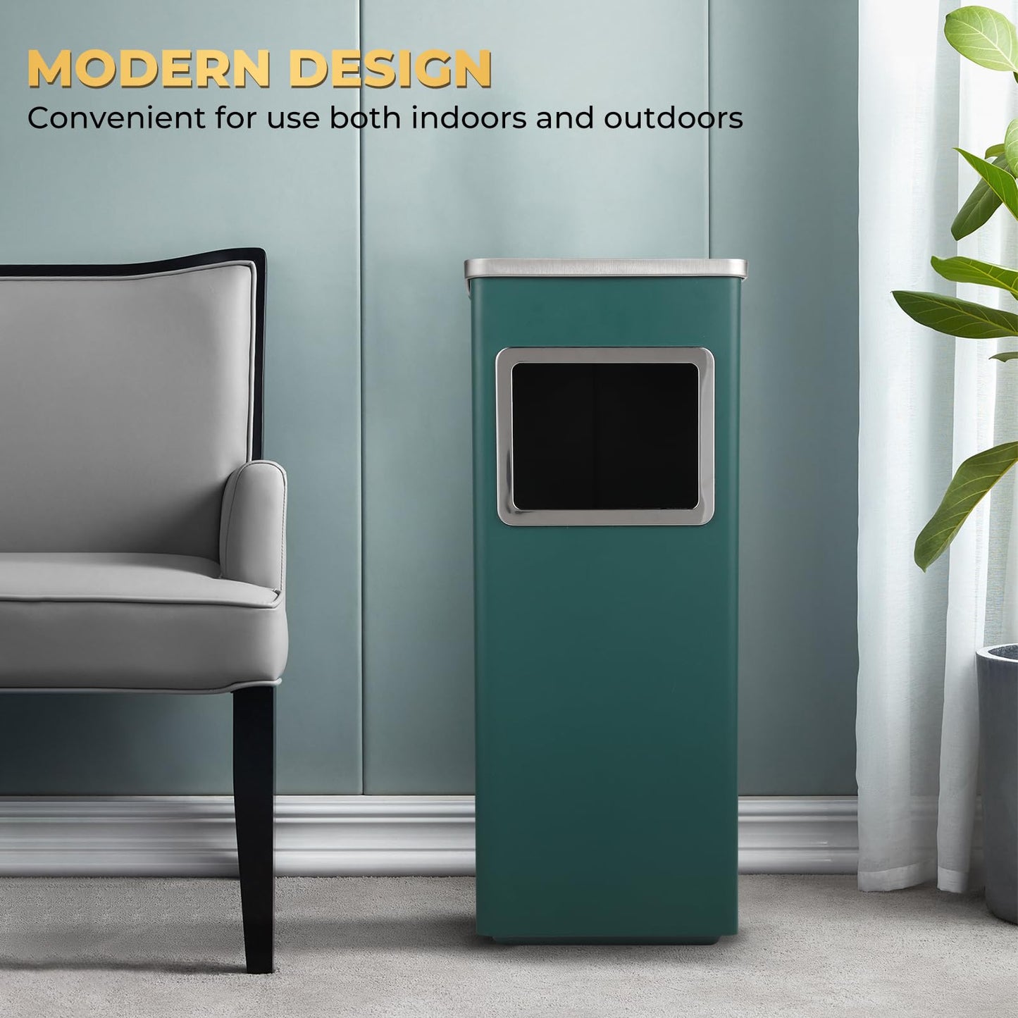 Trash Can Outdoor Waste Container Square Stainless Steel Trash Can with Removable Inner Bucket for Disposal Commercial Waste Container 9.45‘’ x 9.45‘’ x 24.02‘’-Black